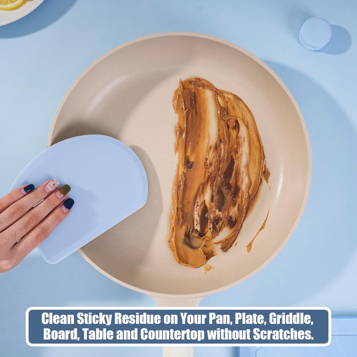 Rascador de masa de silicona con hoja de acero inoxidable, raspador de tazón flexible de borde curvado para hornear, raspador de banco de silicona