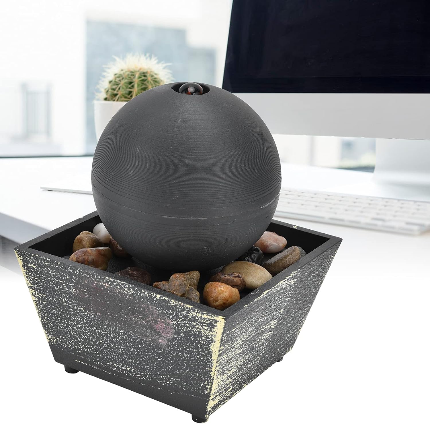 Fuente de agua esférica que fluye decoración USB fuente de bola de mesa interior con luz LED y piedra fuente de escritorio mediación fuentes de