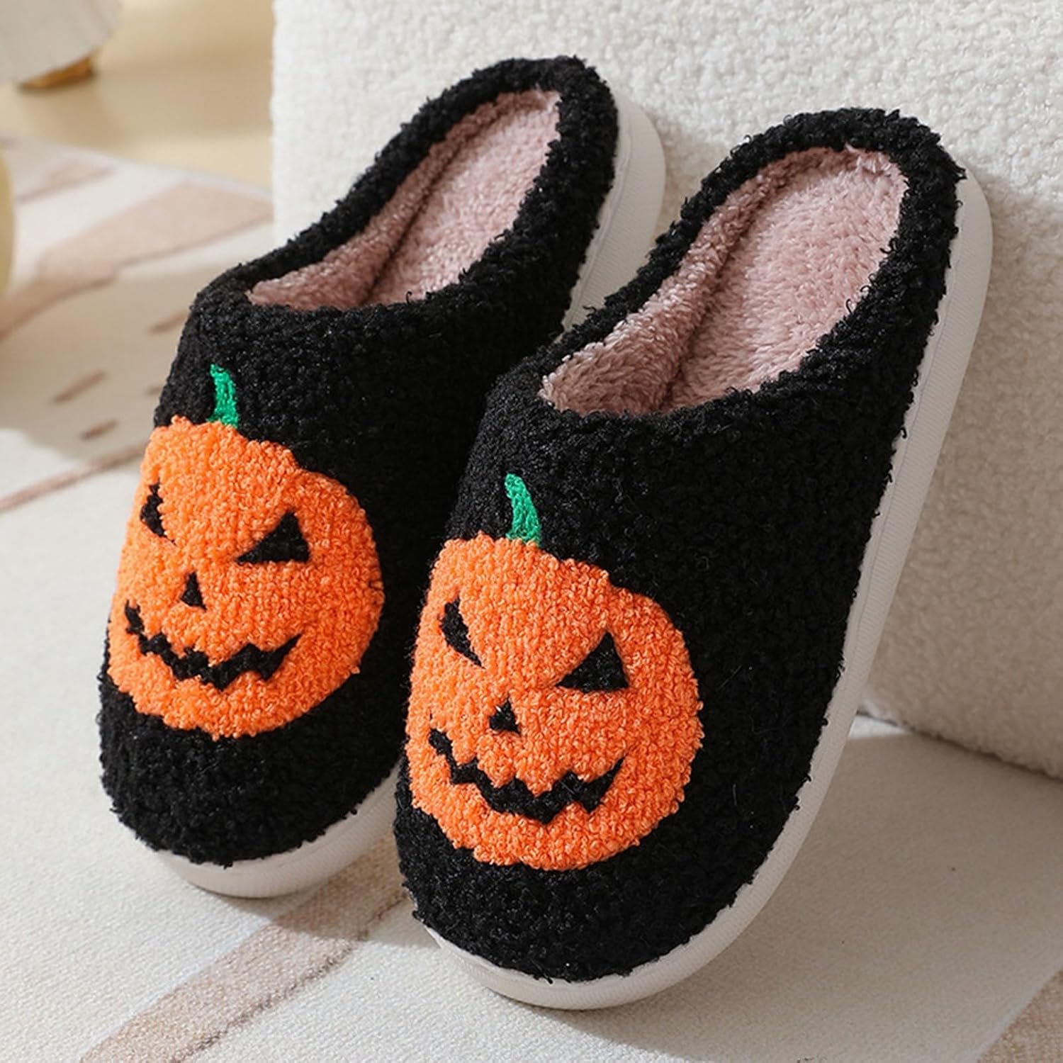 YfiDSJFGJ Pantuflas de Halloween para hombresmujeres, parte inferior suave, parte inferior plana, pantuflas de algodón para el hogar, pantuflas de