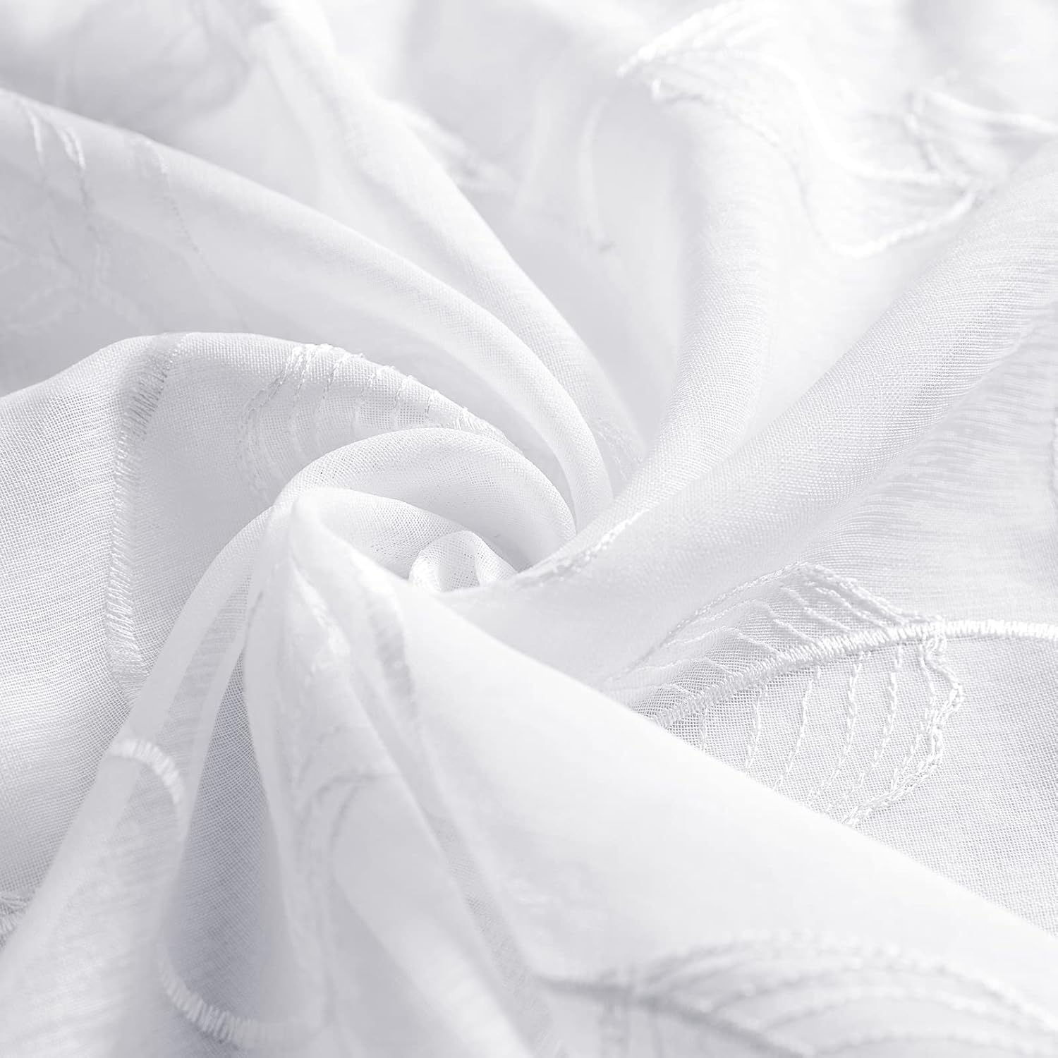 Topick Cenefa transparente blanca con diseño bordado de hojas, bolsillo para barra, dormitorio, sala de estar, cenefas de ventana, 1 panel de 18