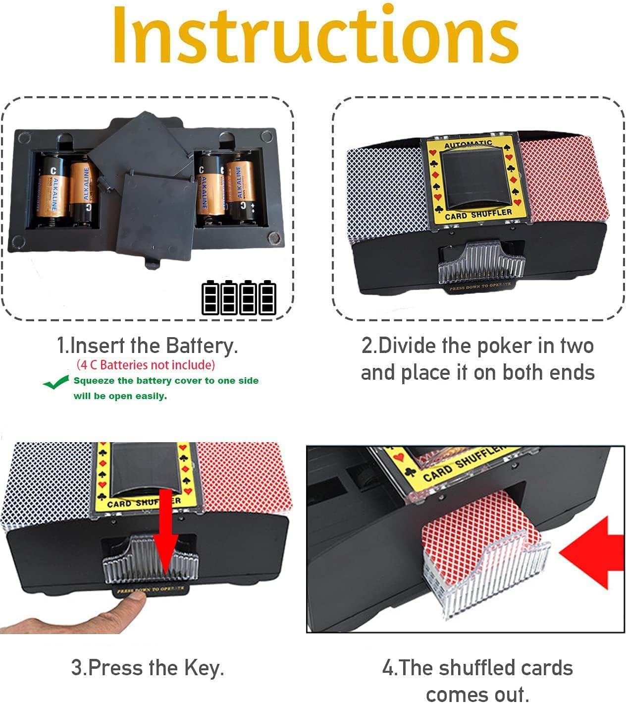 Barajador de cartas de 1 a 6 barajas automático de cartas Máquina barajadora de cartas USB4C, herramienta a batería para UNO, Texas Hold’em, juegos