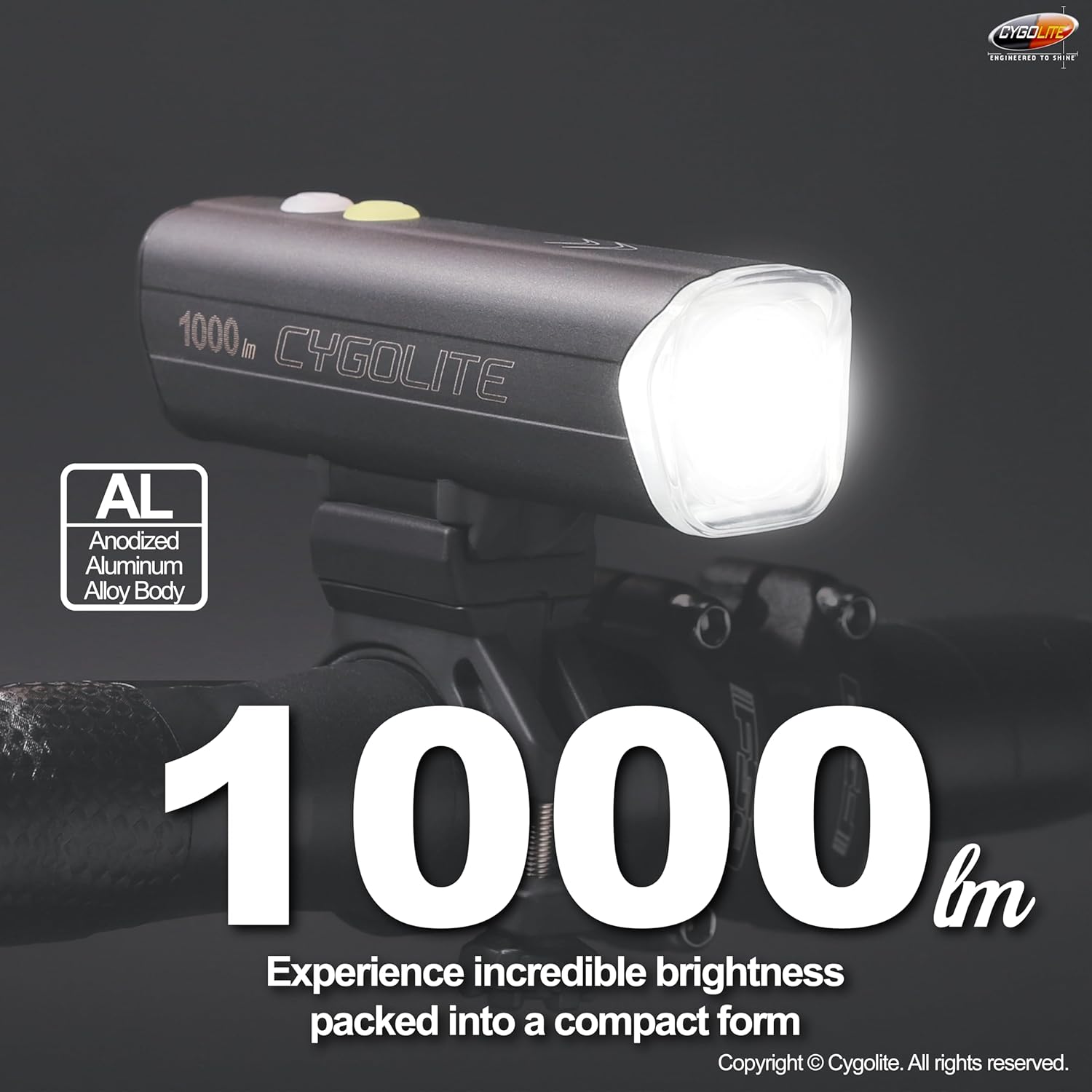 Cygolite Velocity SL – Luz de bicicleta de 1000 lúmenes, aleación de aluminio anodizado, 9 modos de luz, brillo ajustable fino, compacto IP67