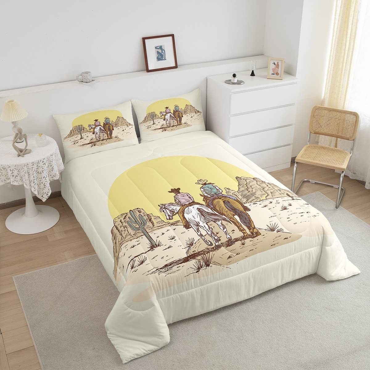 Erosebridal Juego de edredón de vaqueros, ropa de cama matrimonial del salvaje oeste para hombres, mujeres y niños, edredón de plumas de caballo