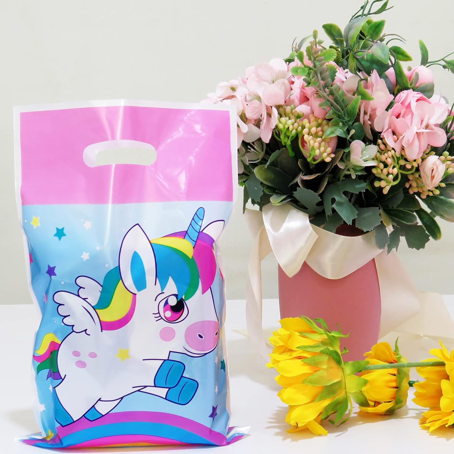Welliboom Lindos suministros de fiesta de cumpleaños de unicornio de dibujos animados con pancarta, decoración de fiesta para niños, decoración de