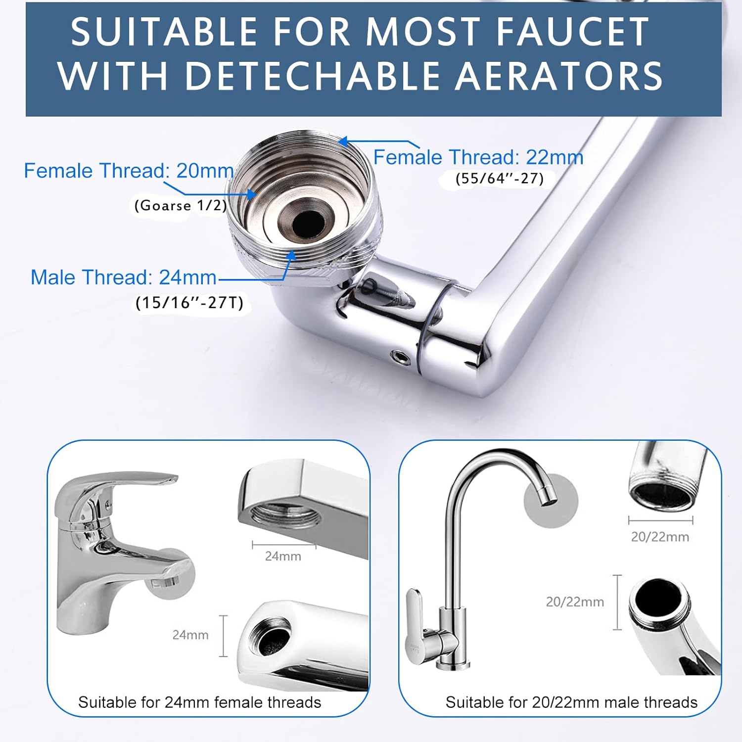Swiel – Extensor de grifo de 1080, aireador universal de grifo, fregadero de cocina y baño, accesorio giratorio de 360, 2 modos de salpicaduras para