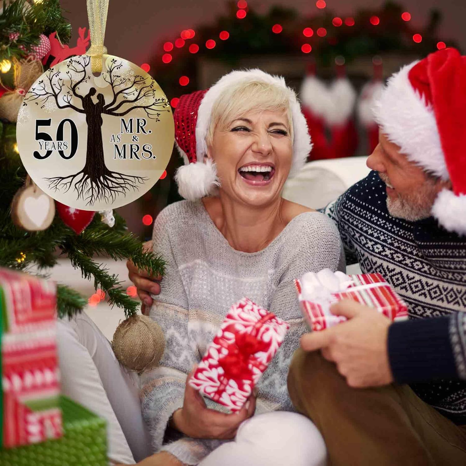 Adorno de boda de 50 aniversario 2023 colgante de Navidad para pareja, 50 años como regalos de señor y señora, regalo de boda de Navidad para