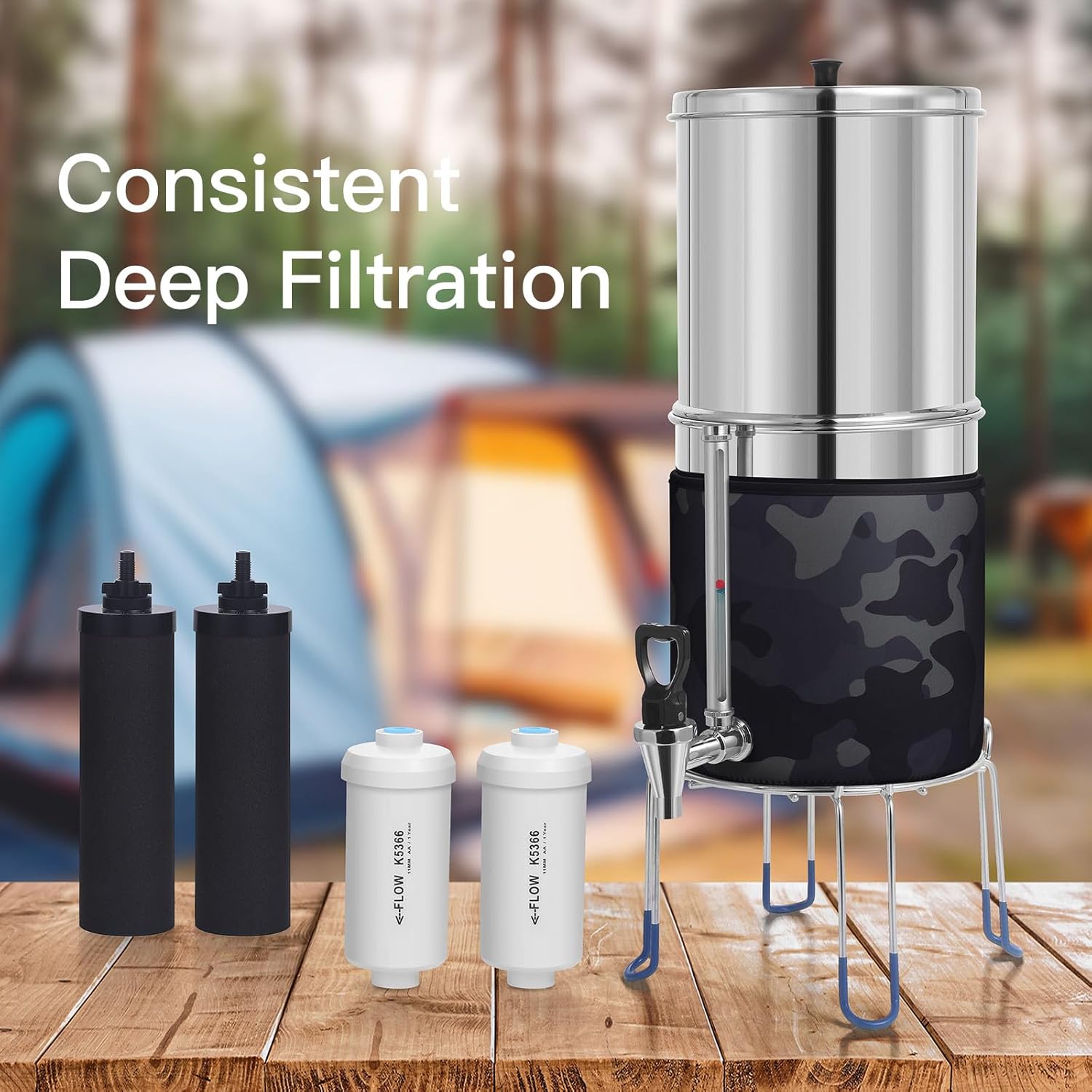 Sistema de filtro de agua alimentado por gravedad, estándar NSFANSI 42 y 372, sistema de acero inoxidable de 0.08 oz con 4 filtros, espiga de nivel