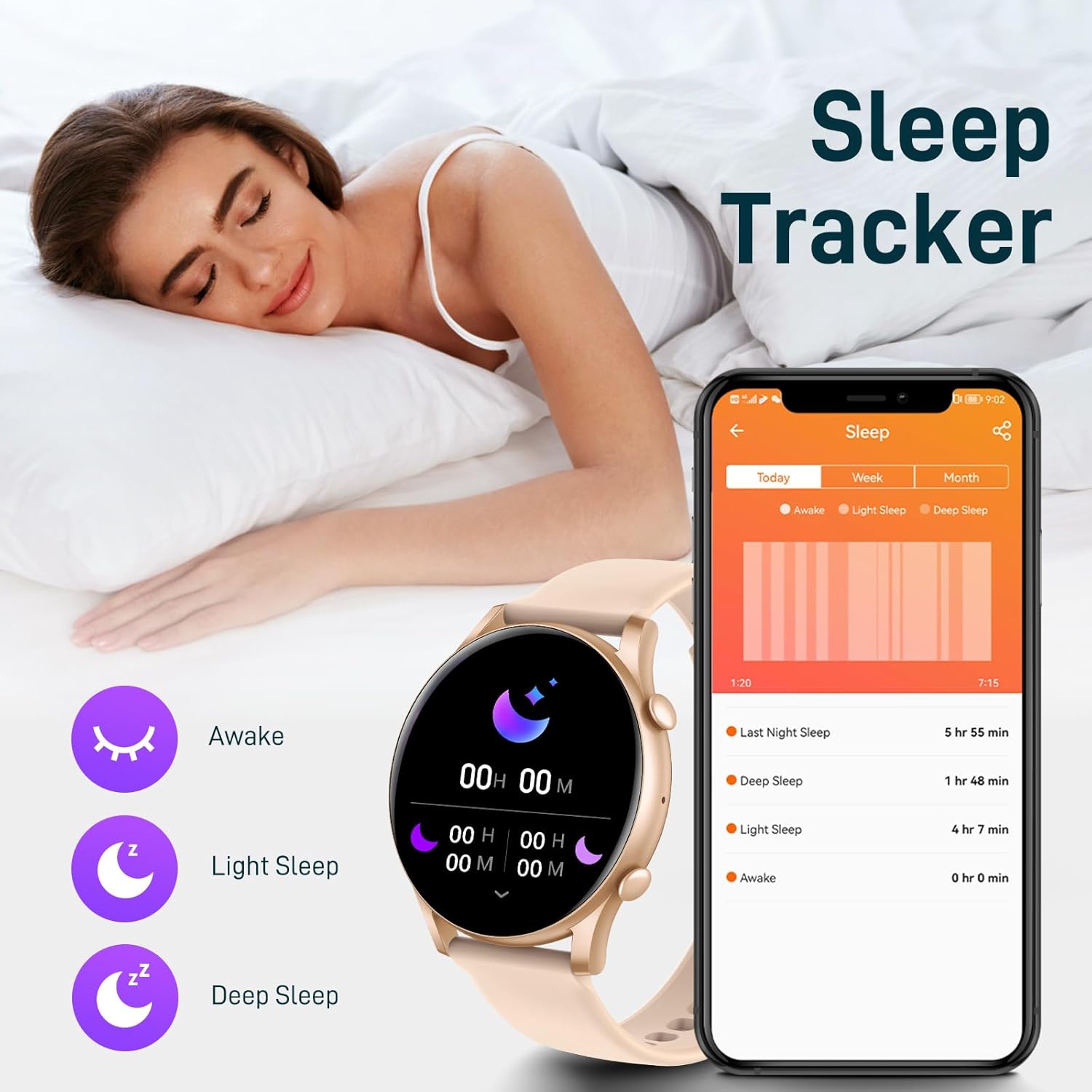 EIGIIS Relojes inteligentes para hombres y mujeres, pantalla grande de 1.43 pulgadas, AMOLED siempre encendido, monitor de actividad física con
