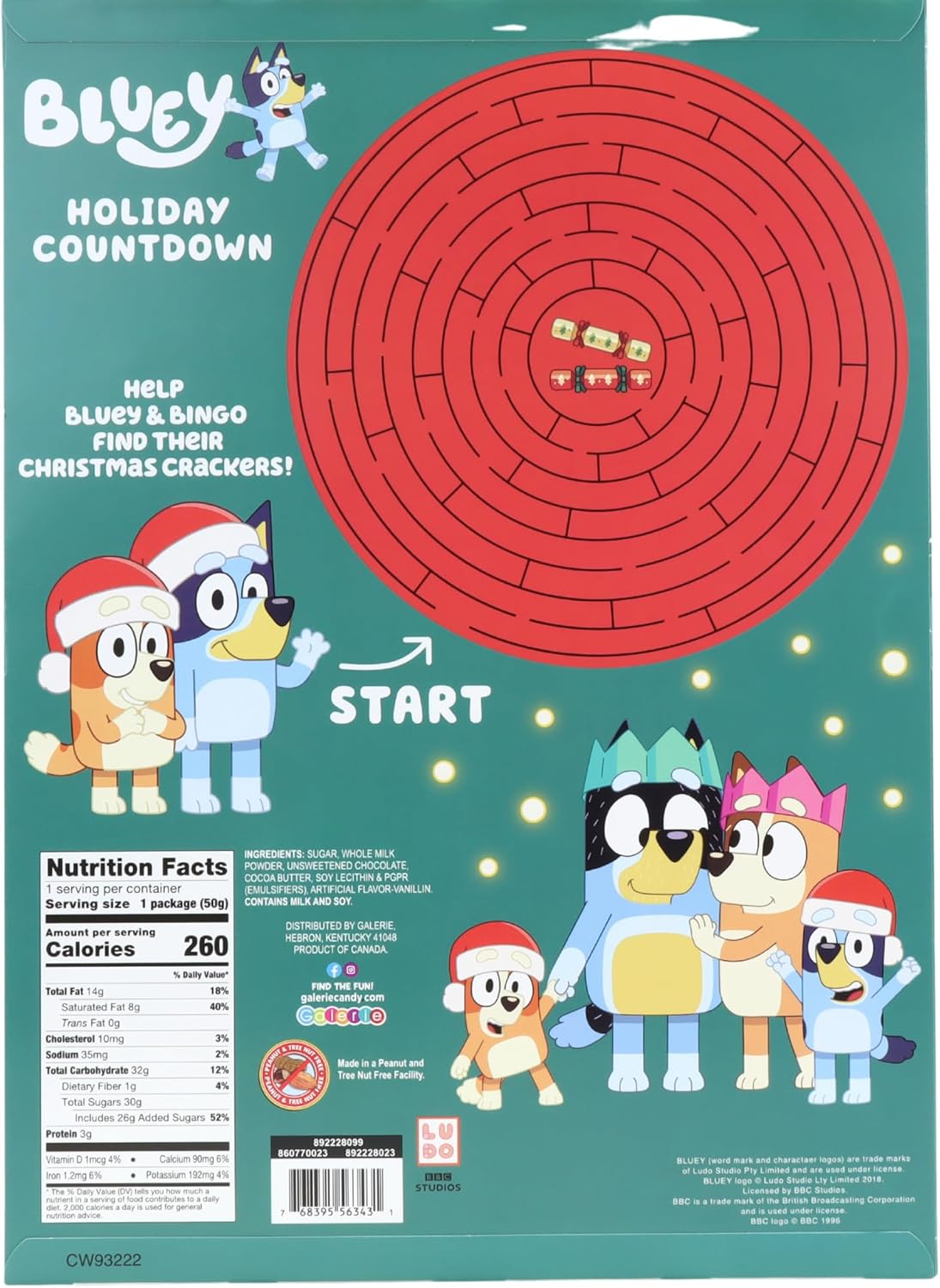 Bluey – Calendario de Adviento con cuenta regresiva para Navidad 2023, 24 días con chocolate, 1.76 onzas