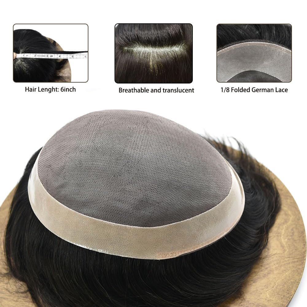 Pieza de cabello para hombre, cabello humano real, suave, fino, mono, tupé para hombres, línea capilar natural, unidades de sistema de piezas de