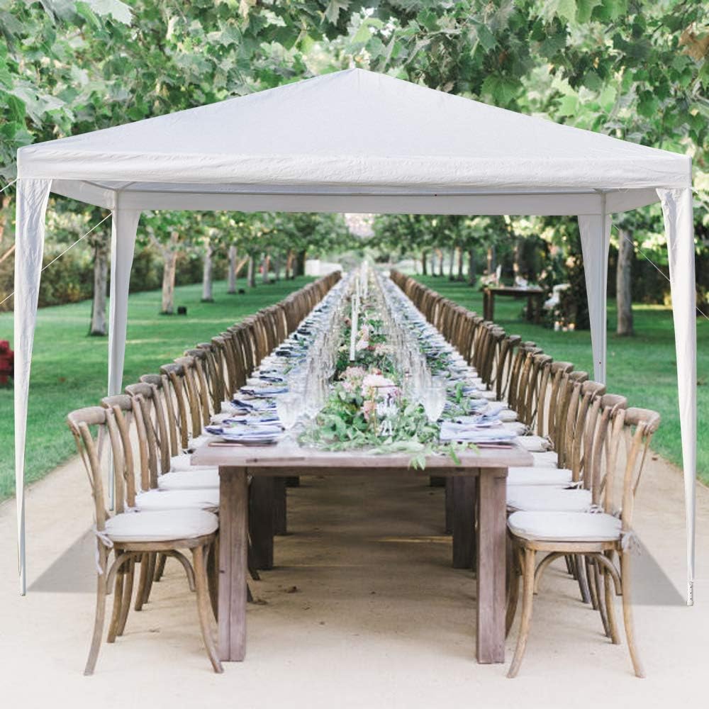 Simply-Me Tienda de campaña para exteriores de 10 x 10 pies, carpa blanca desplegable para bodas, carpa de fiesta con tubos en espiral, práctica