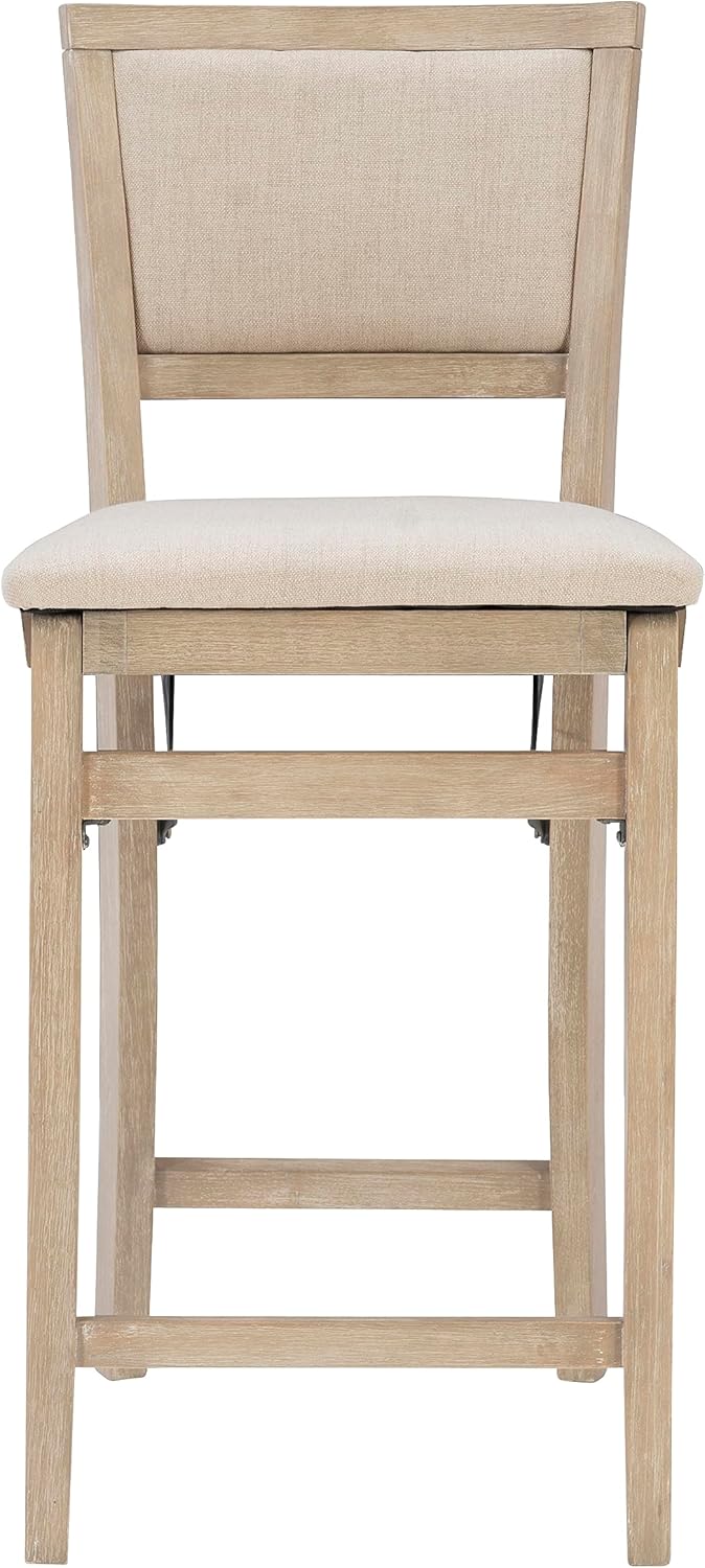 Linon Keira Taburete plegable de madera rústica natural con asiento tapizado beige y respaldo