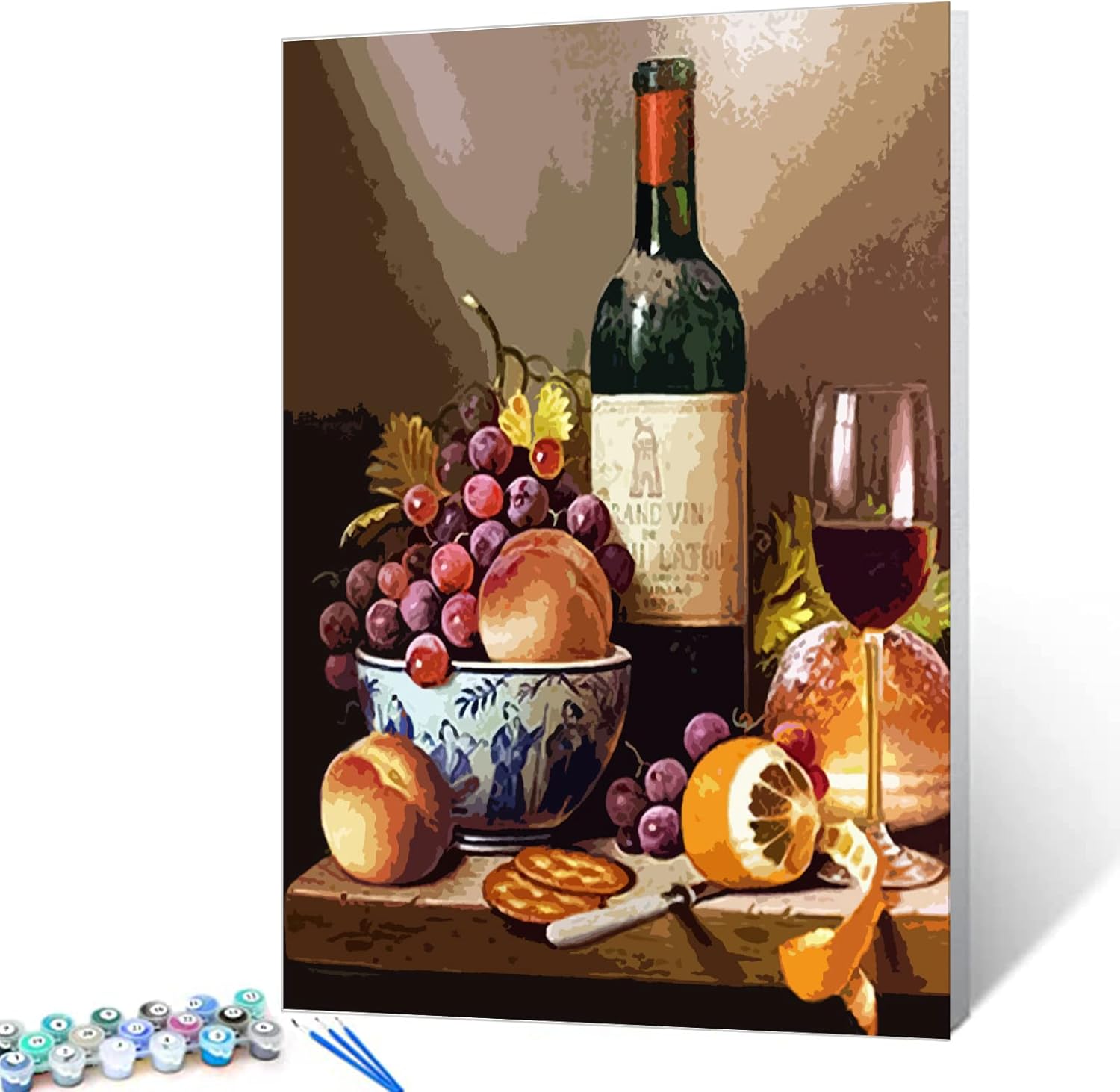 Tucocoo Pintura por números para adultos, pintura al óleo digital de frutas de vino, pintura al óleo digital, kits de pintura de frutas, vino, arte