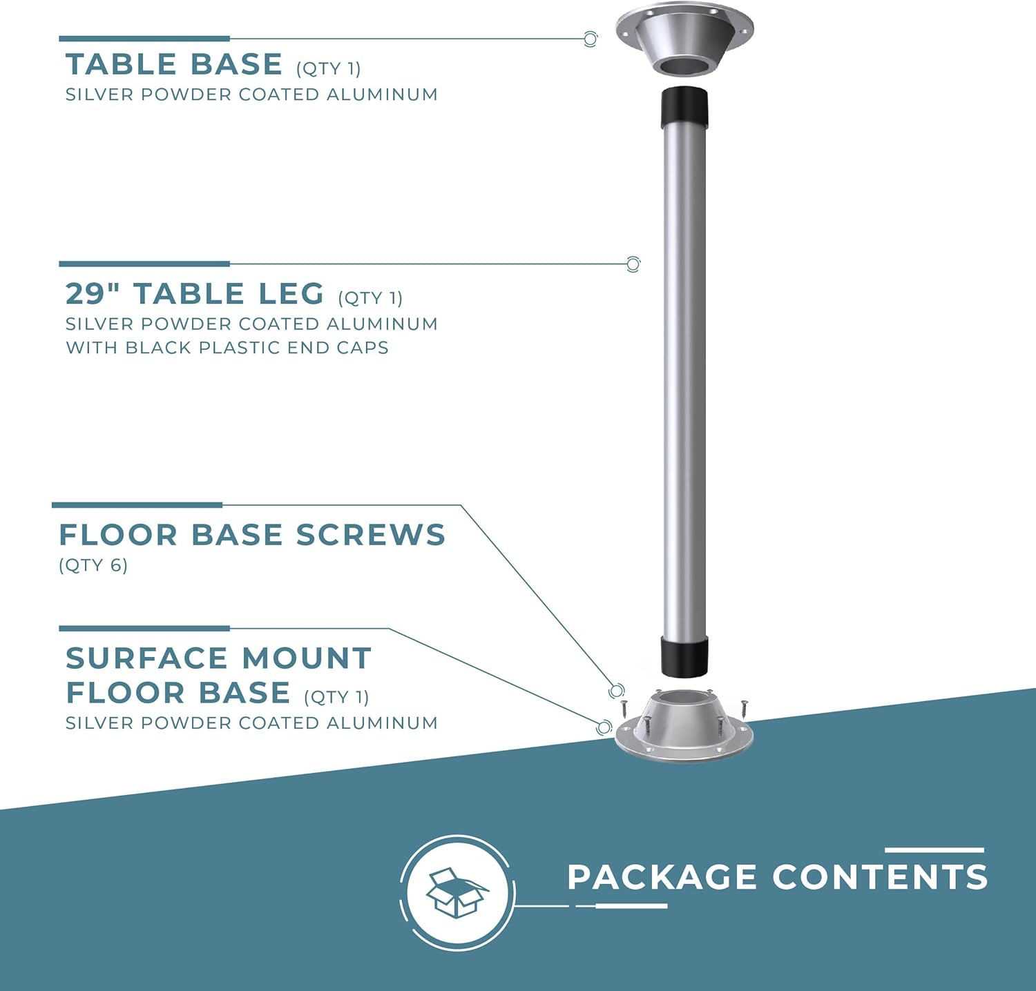 Manufacturers’ Select ITC SurFit – Sistema de patas de mesa para RV o barco, montaje en superficie, paquete de un paquete (plateado, 29 pulgadas)