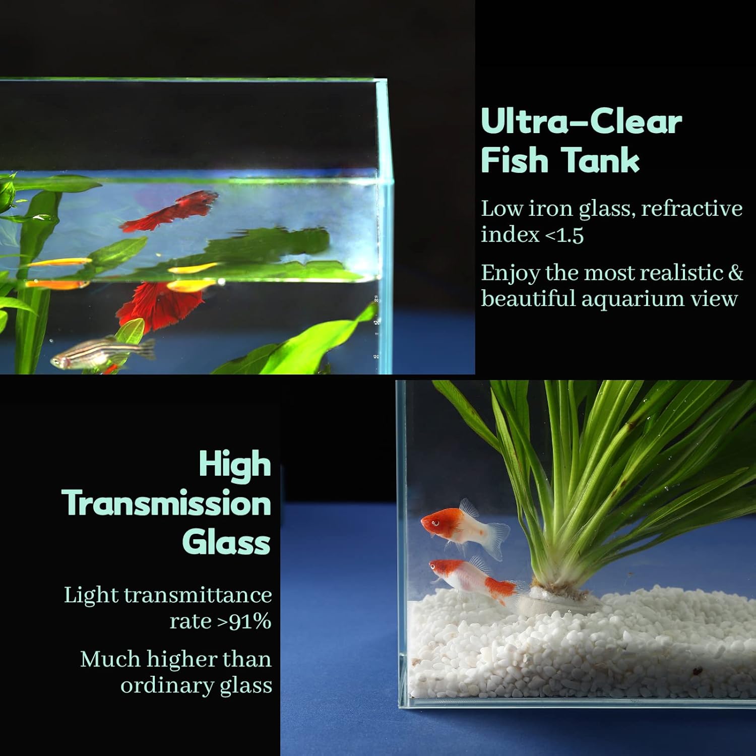 Tanque de peces de vidrio ultra transparente de 6.5 galones, acuario de hierro bajo sin borde para BettaNanoGoldfishCaracolCamarón, juego de tanque