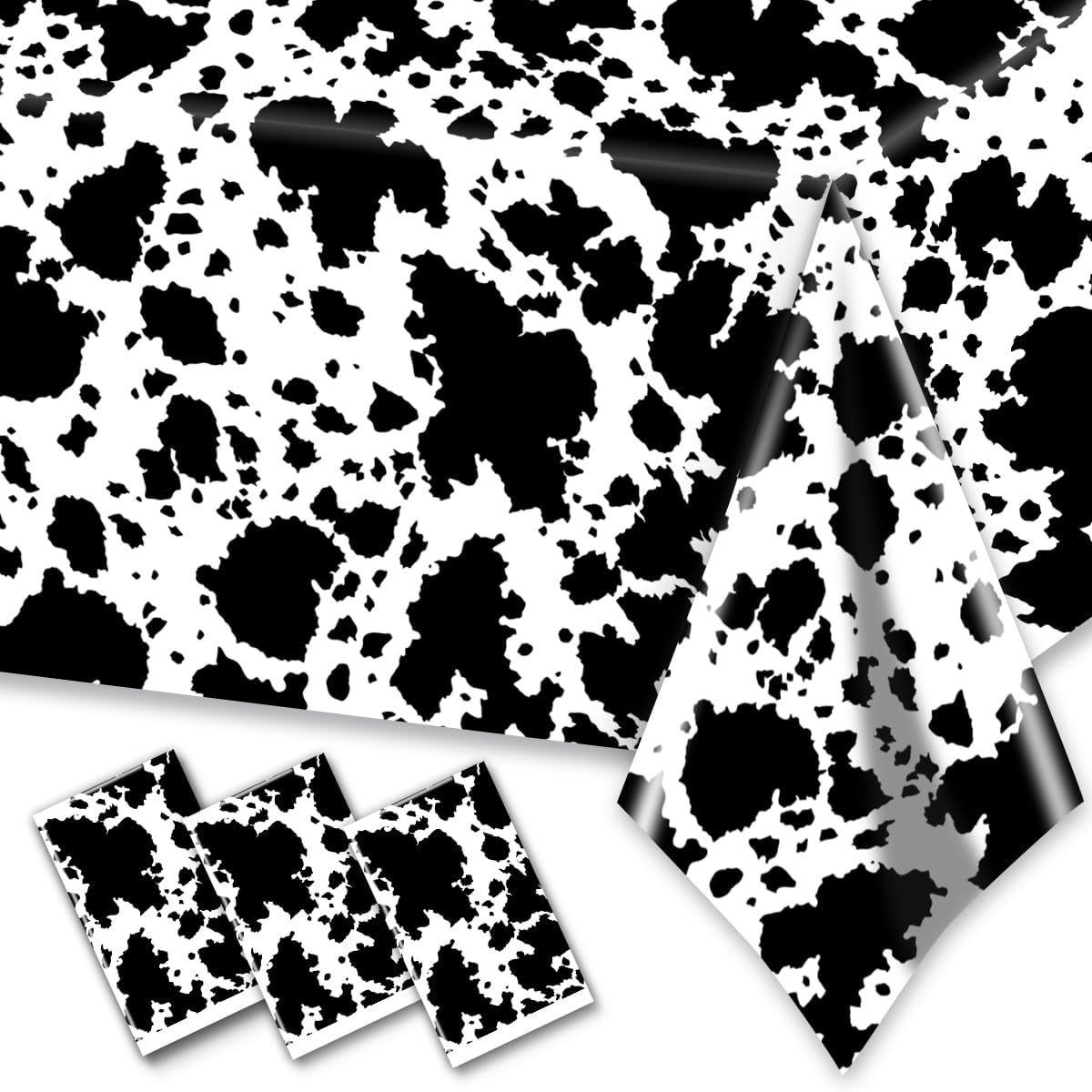 Decoraciones de vaca de las montañas, 3 manteles con estampado de vaca, animales de granja, estampado de vaca negra, funda rectangular de plástico