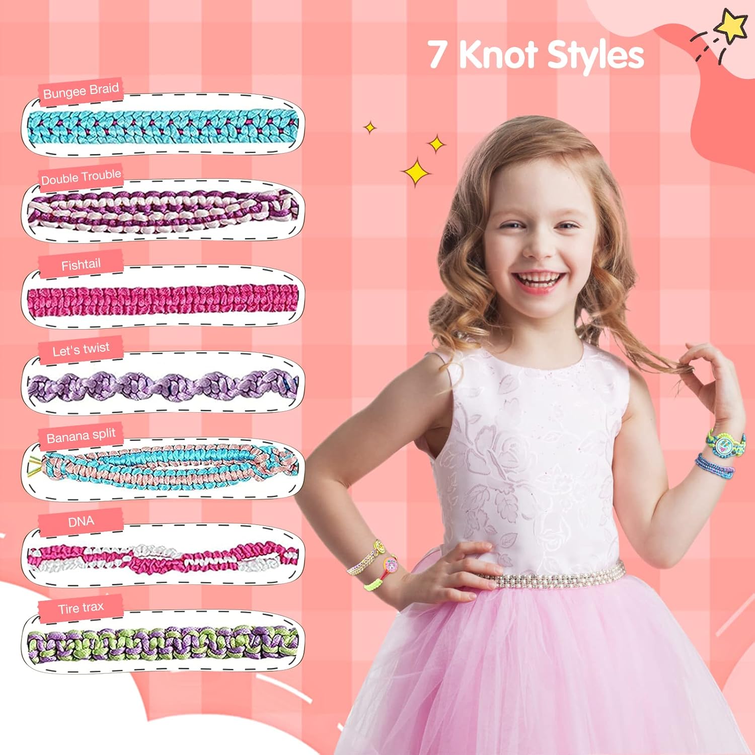 LELETAM Kit de fabricación de pulseras de la amistad, juguetes para artes y manualidades, herramienta para hacer cuerdas para niñas de 8, 9, 10, 11,