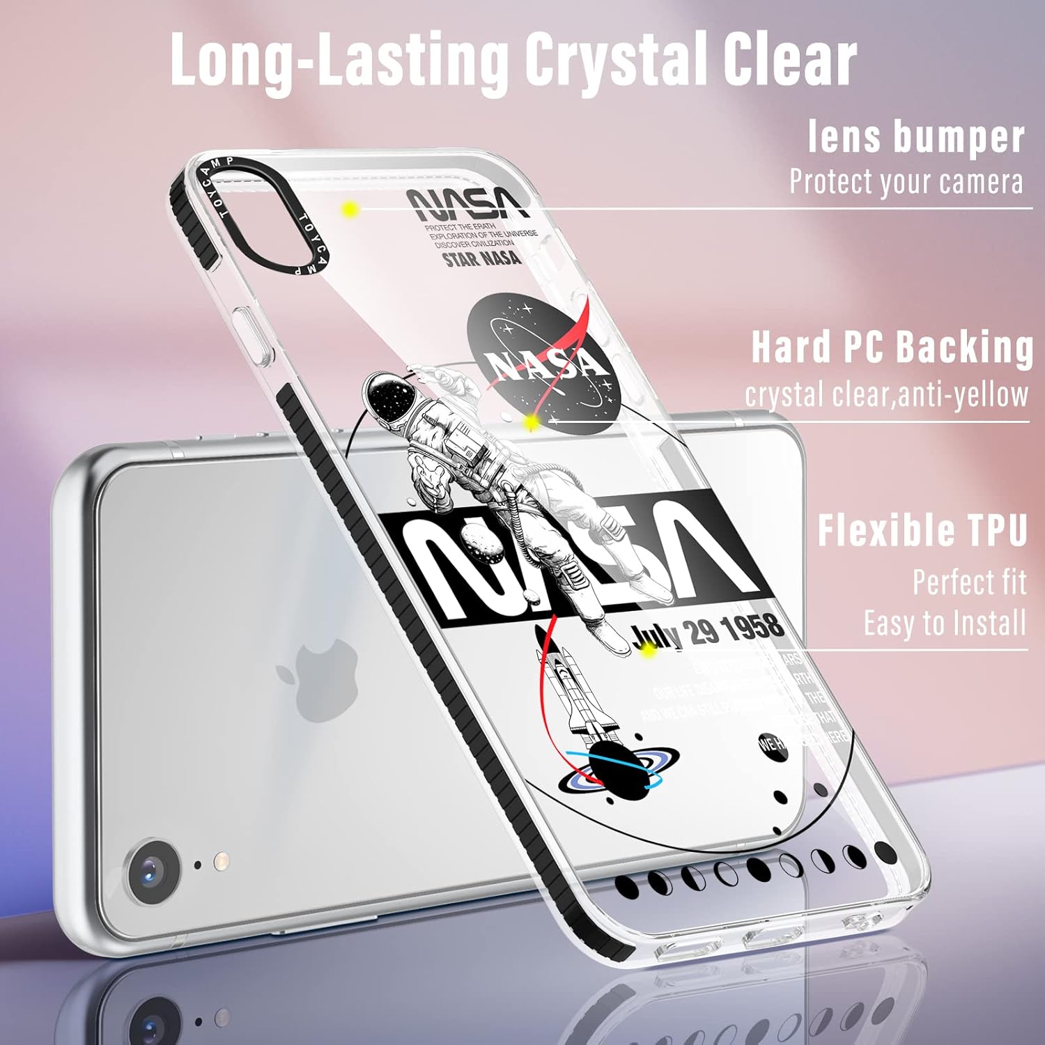 Toycamp Funda para iPhone XR, diseño de astronauta espacial, lindo diseño de dibujos animados para hombres, niños, niñas, adolescentes, genial