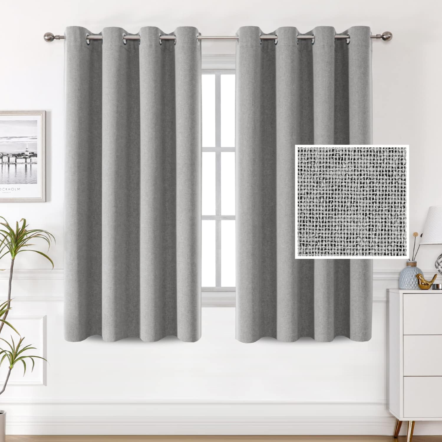 H.VERSAILTEX Cortinas térmicas 100% opacas con aspecto de lino, cortinas térmicas para sala de estar, cortinas de arpillera texturizadas con doble