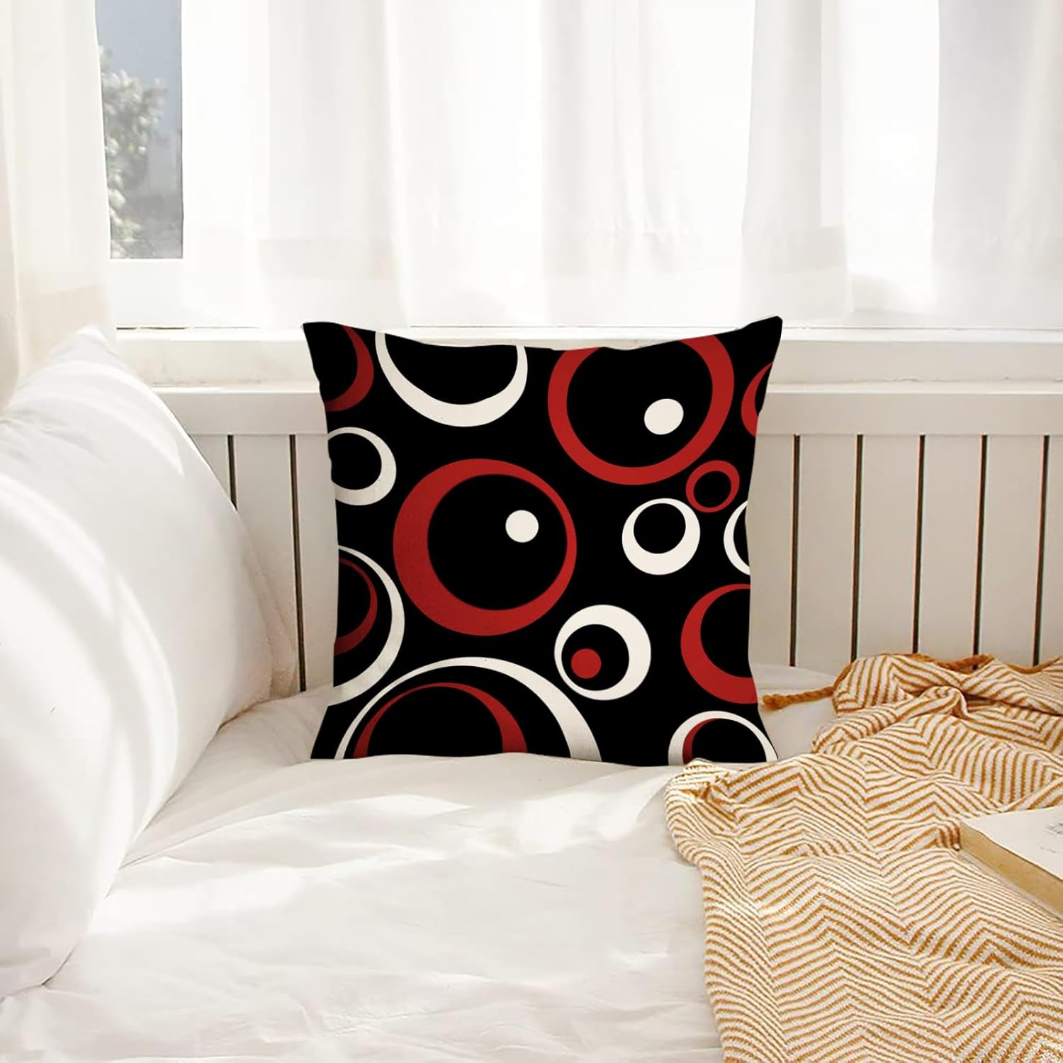 Juego de 4 fundas de almohada abstractas rojas y negras de 18 x 18 pulgadas, fundas de almohada decorativas, fundas de cojín cuadradas geométricas