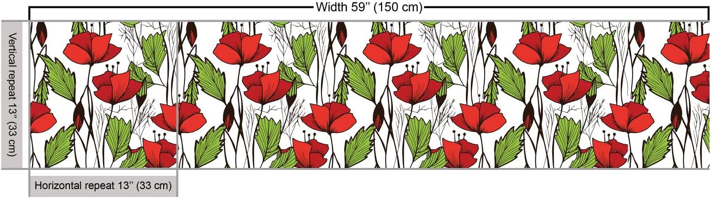 Ambesonne Tela floral de The Yard, vista de cerca de flores y hojas de amapola florecientes, tela decorativa para tapicería y detalles del hogar, 1