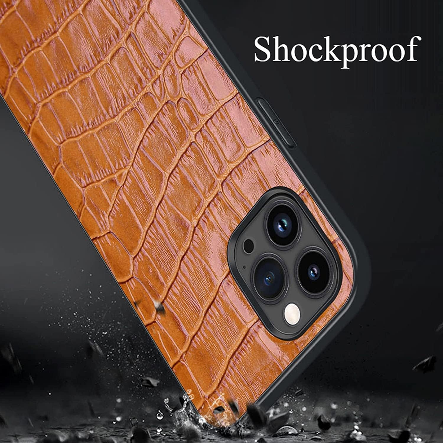 CYSUE Funda de cuero genuino para iPhone 1414 Plus14 Pro14 Pro Max, diseño clásico de cocodrilo de cuero genuino, ajuste delgado, funda protectora