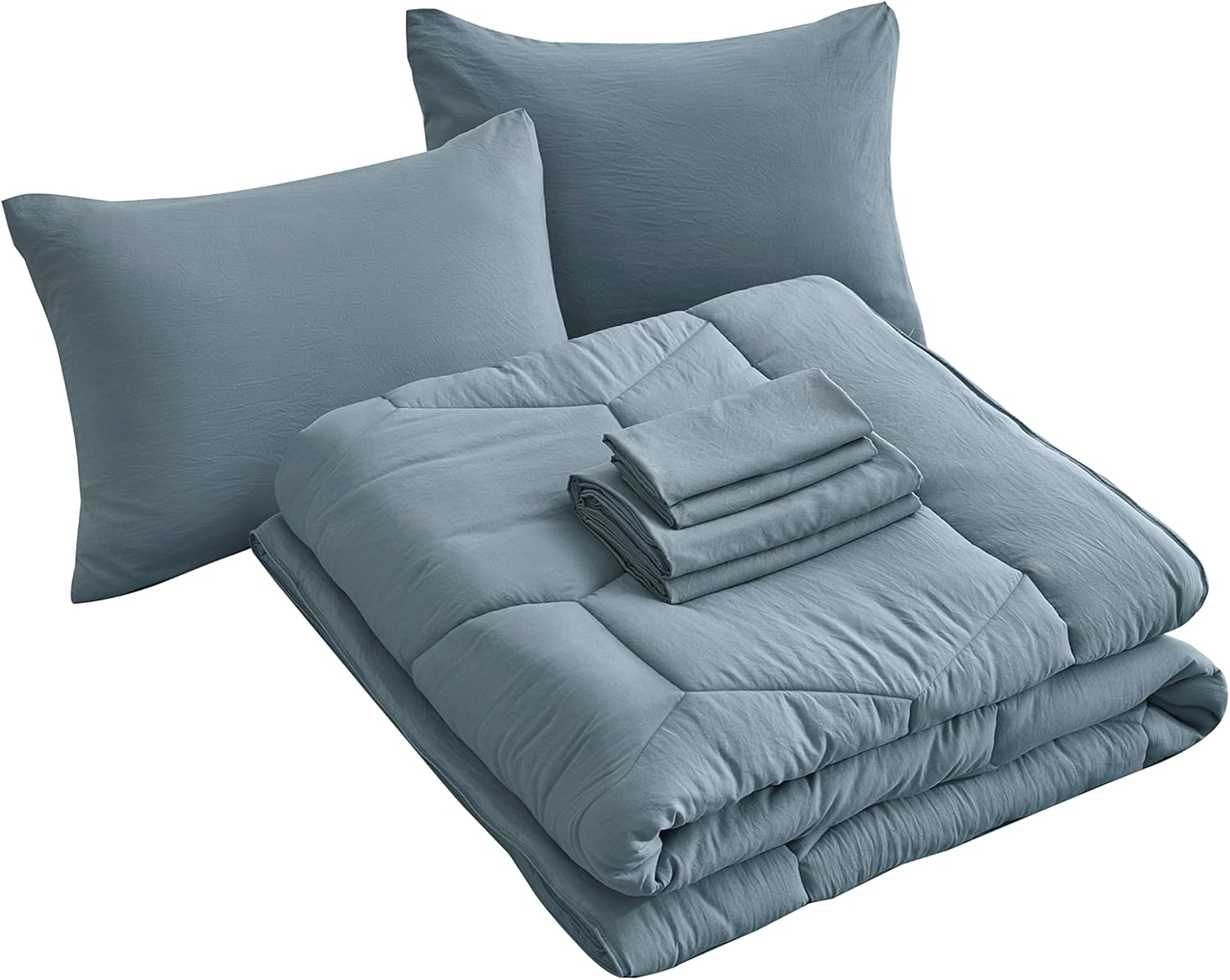 Chezmoi Collection Piper – Juego de cama matrimonial en una bolsa, 7 piezas, acolchado hexagonal de panal de abeja, suave lavado, microfibra de