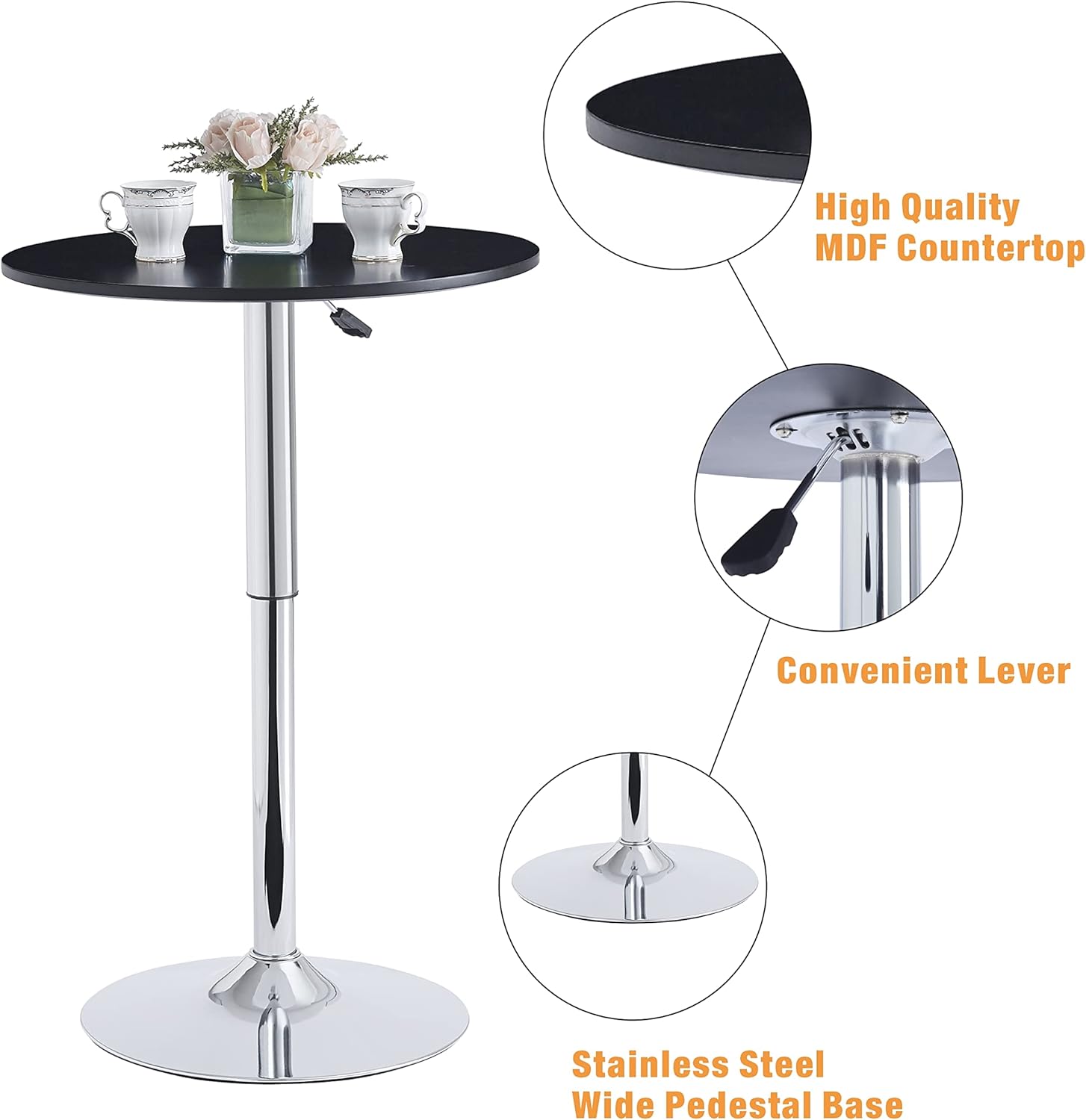Mesa de bar ajustable en altura, mesa de bar redonda de cocina para el hogar, mesa de cóctel giratoria para bar en casa, mesa de pub redonda con