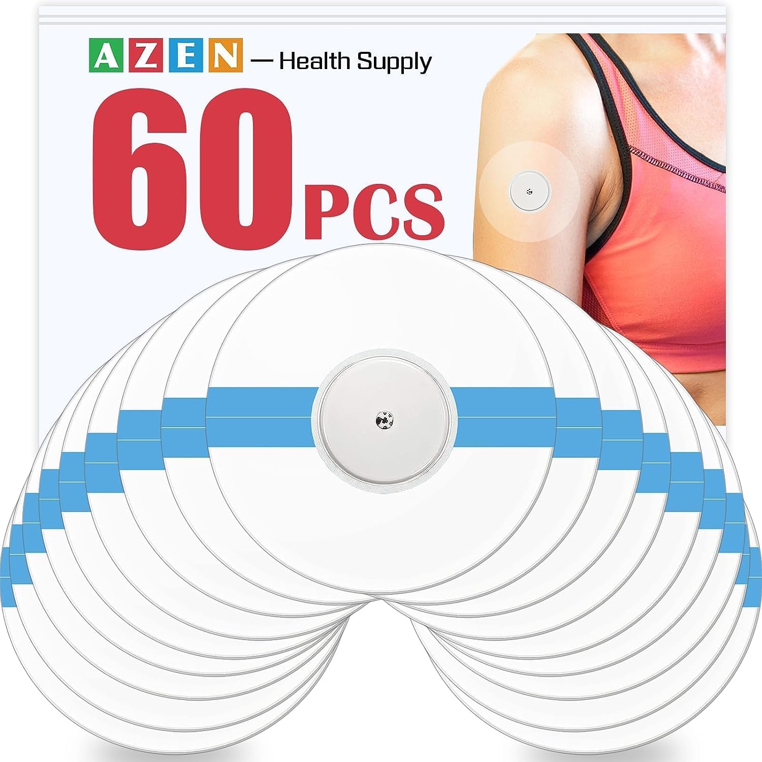 AZEN Paquete de 60 fundas de sensor Freestyle para Libre 2, parches adhesivos impermeables, parches de sensor impermeables, cinta adhesiva