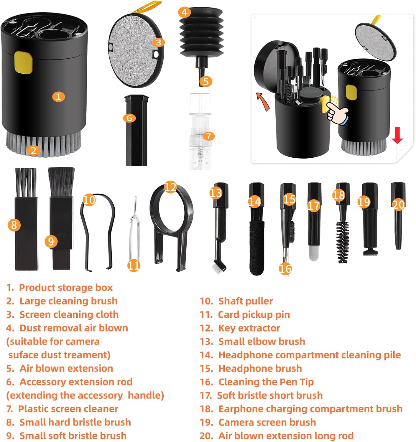 Kit de limpieza de auriculares para pantalla de teléfono portátil 20 en 1, kit de limpieza de teclado, kit de limpieza de teclado con cepillo de