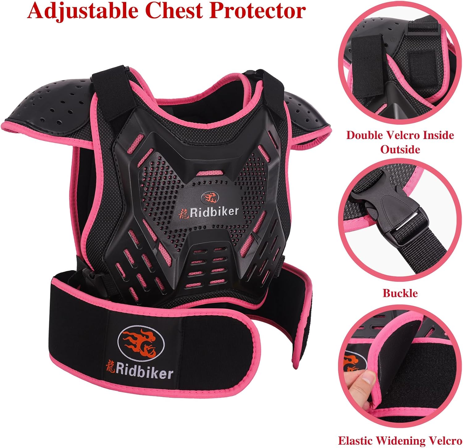 RIDBIKER Armadura de motocicleta para niños, protector de pecho para niños, equipo de protección de motocicleta, chaleco de armadura corporal,