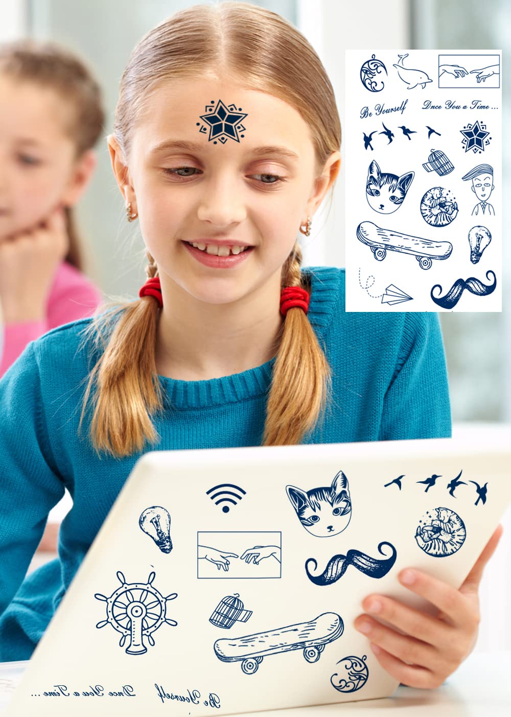 Pequeño y lindo tatuaje semipermanente, 6 hojas de larga duración de 7 a 14 días, tatuajes temporales para niños, lindas calcomanías de tatuaje