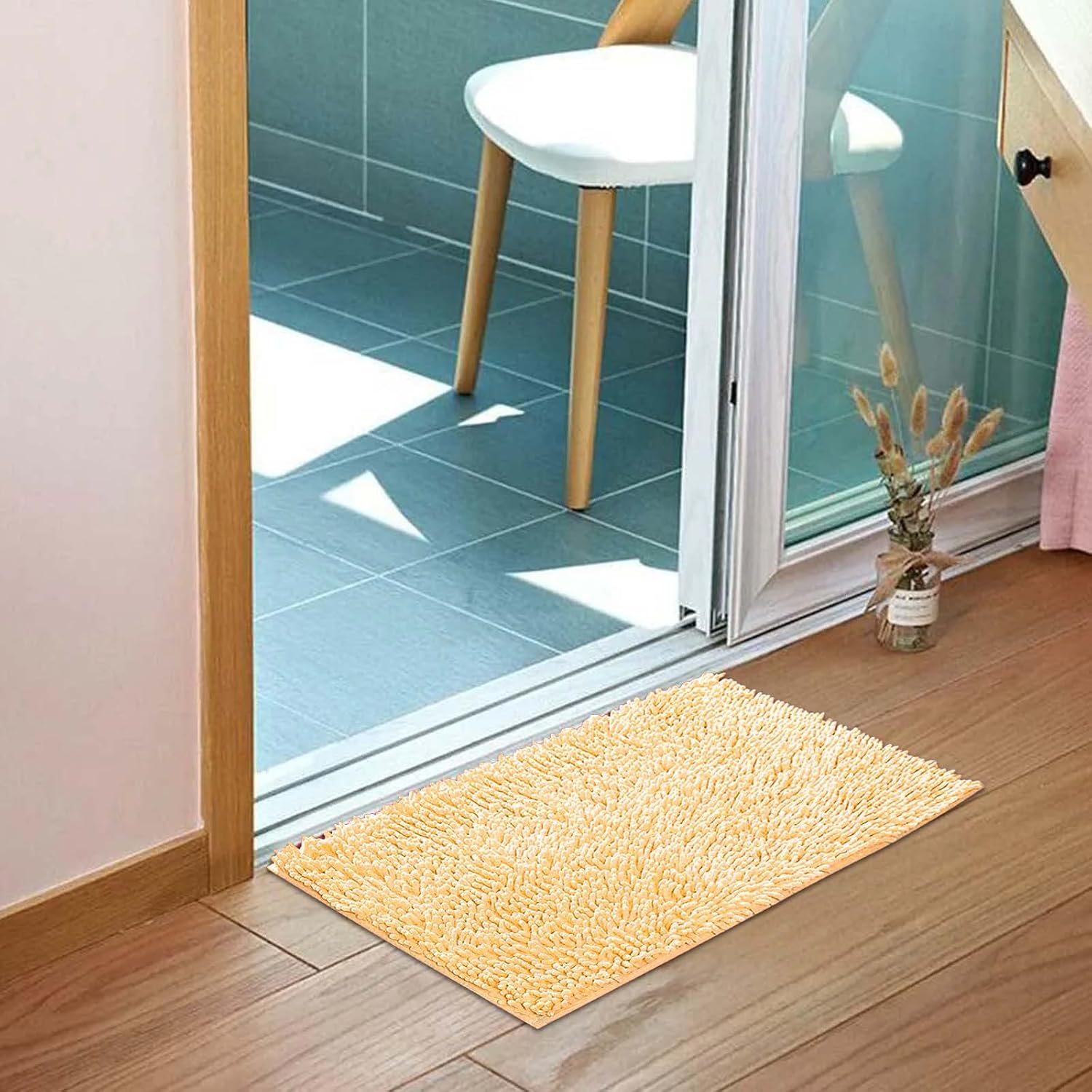 Scceatti Kitchen Rugs – Alfombra de baño antifatiga de 35 x 24 pulgadas, color amarillo, alfombra de baño rosa, antideslizante, suave y cómoda,