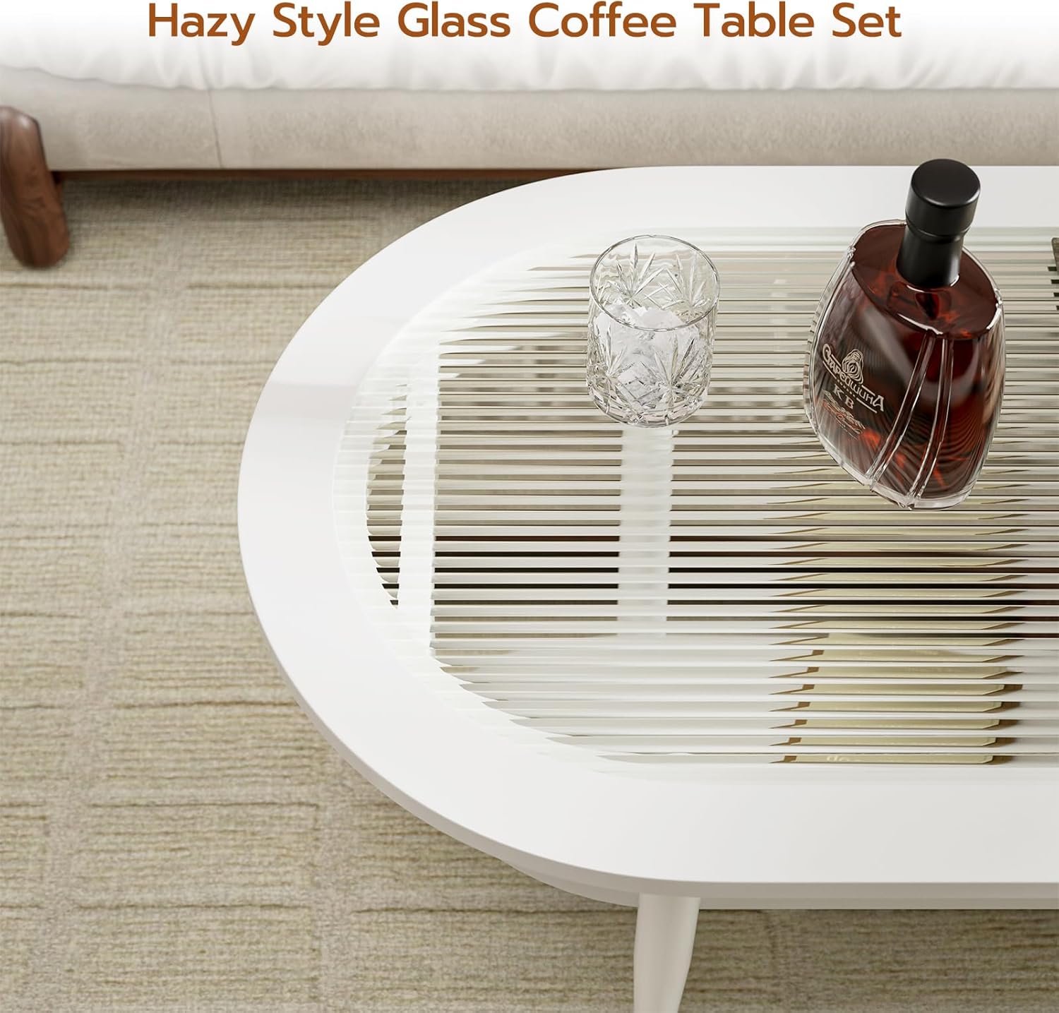 IKIFLY Juego de mesa de centro de cristal, mesa de té de café blanca con mesa de vidrio Changhong y mesa auxiliar para sala de estar comedor