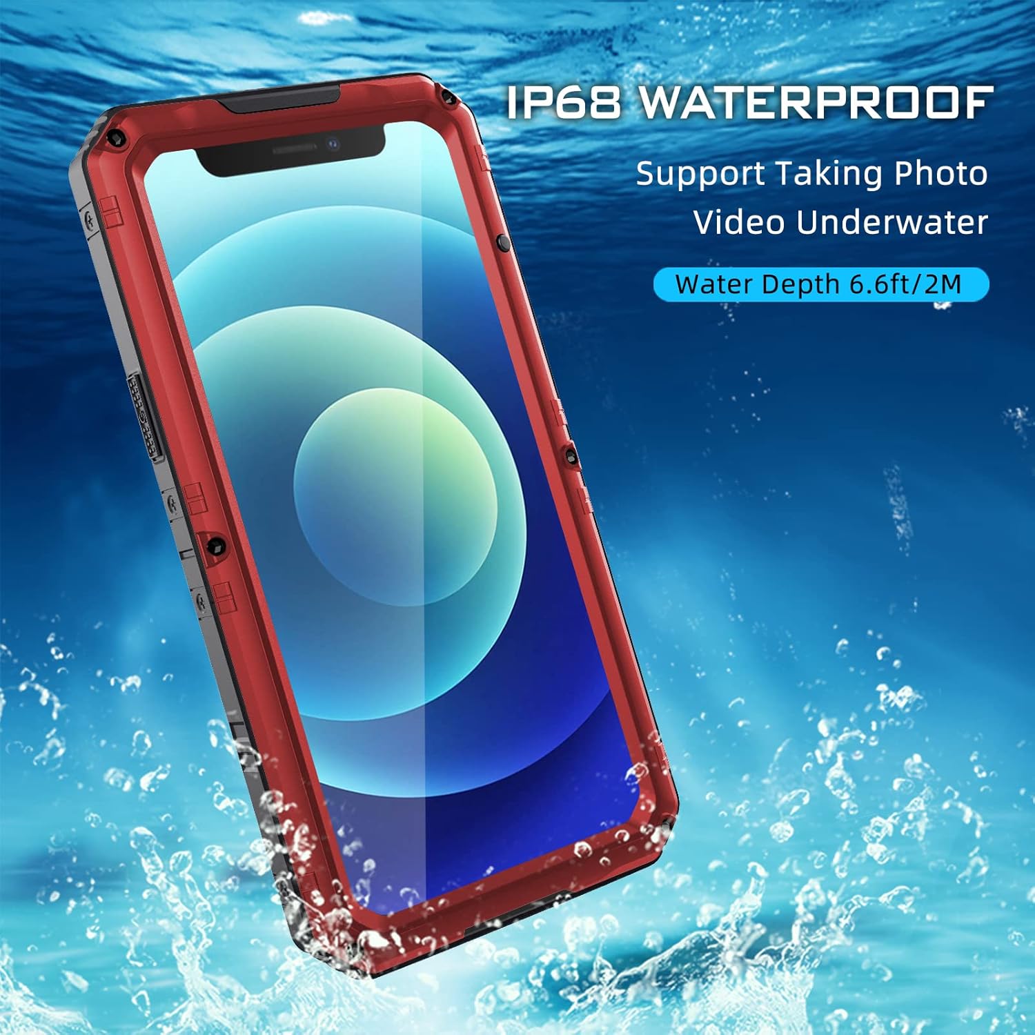 Mitywah Funda impermeable para iPhone 12, resistente a prueba de golpes con protector de pantalla integrado, carcasa de metal protectora submarina