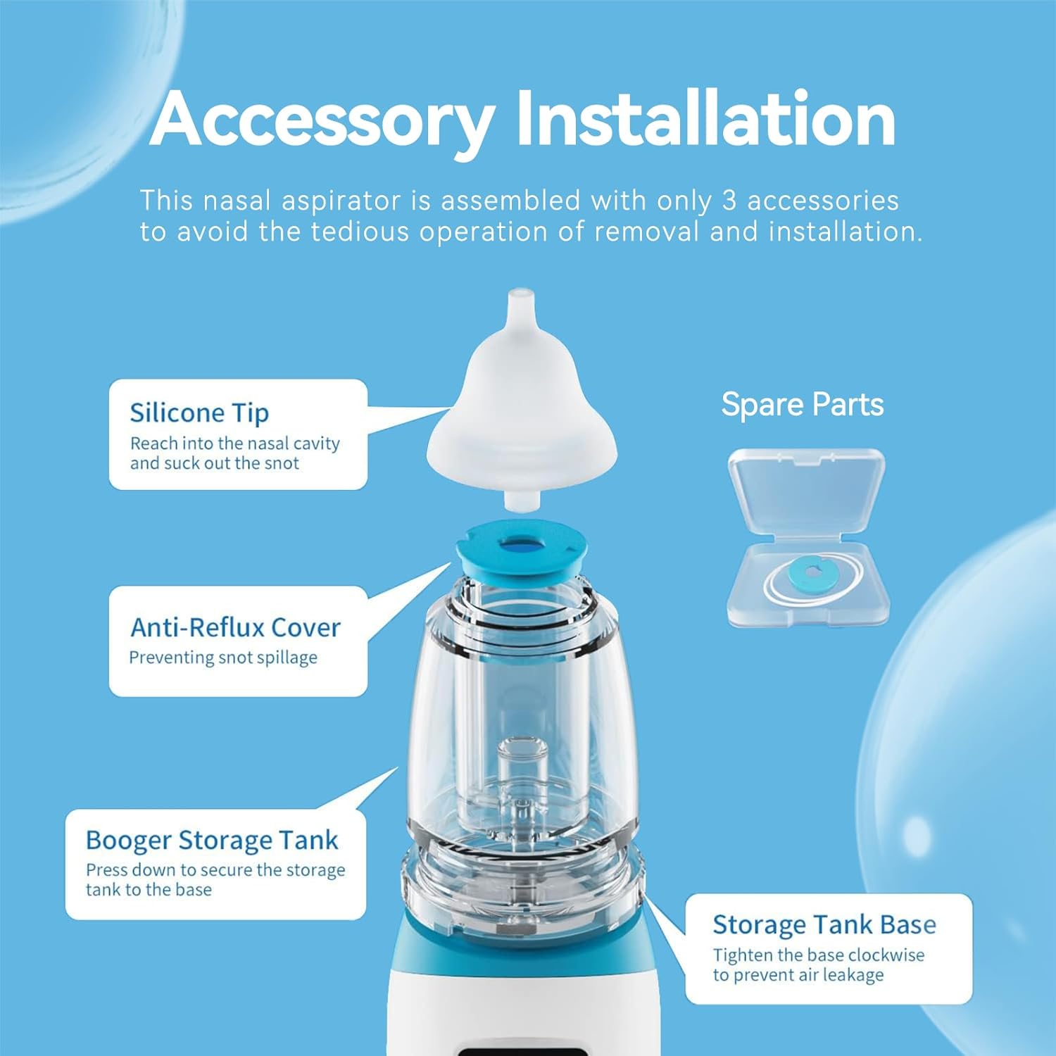 Aspirador nasal para bebé, aspirador nasal eléctrico para bebé, chupón de nariz recargable con 3 puntas de silicona, succión ajustable de 3 niveles,