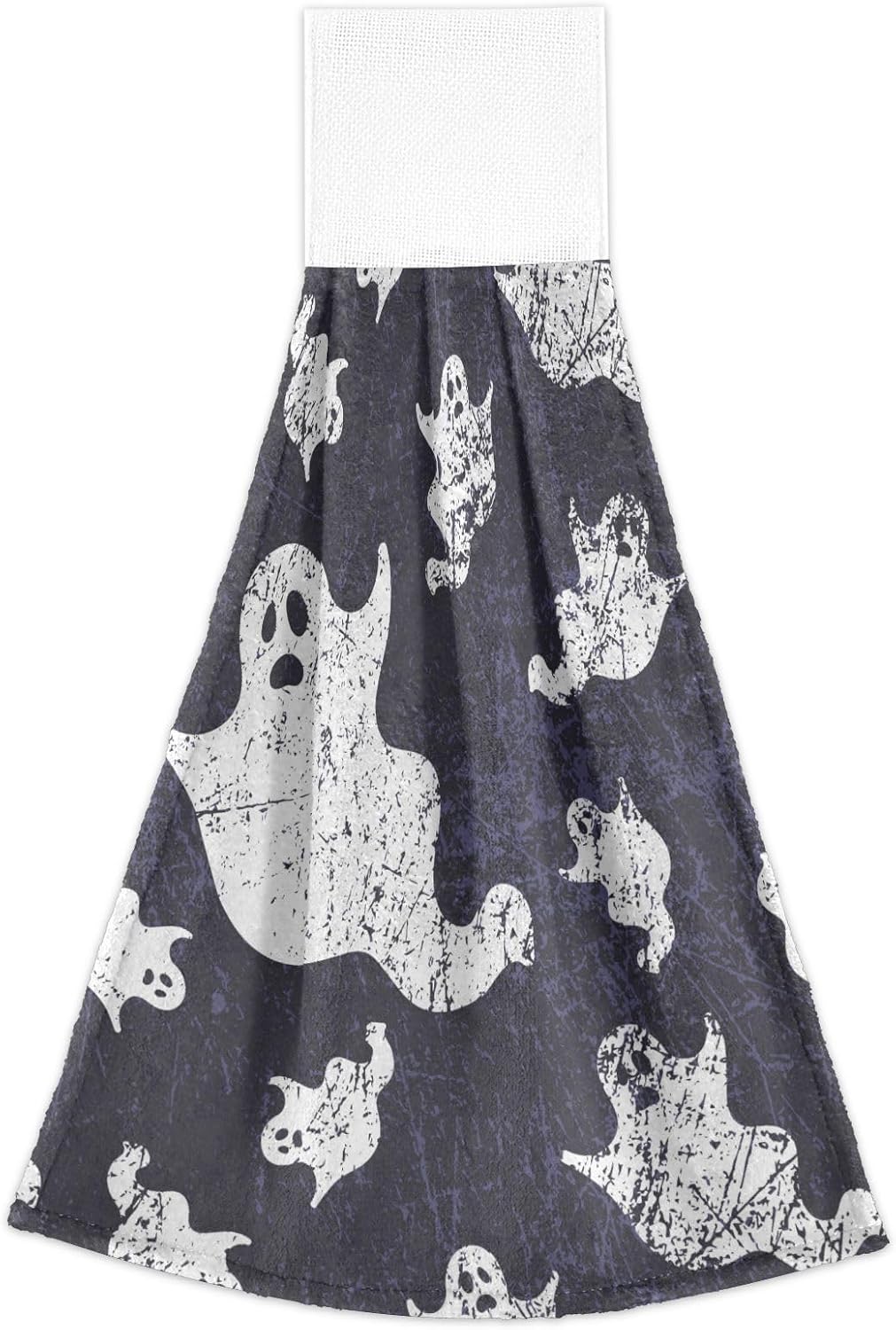 Juego de 2 toallas de cocina vintage de fantasmas de Halloween, con lazo para colgar, suave y absorbente, toalla para atar en la punta de los dedos,
