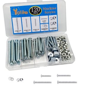 120 tornillos de máquina 832 perillastornillos de tracción, tuercas de perno, arandelas planas, kit surtido de acero al carbono, galvanizado, 120 tornillos de máquina 832 perillastornillos de tracción, tuercas de perno, arandelas planas, kit surtido de acero al carbono, galvanizado,