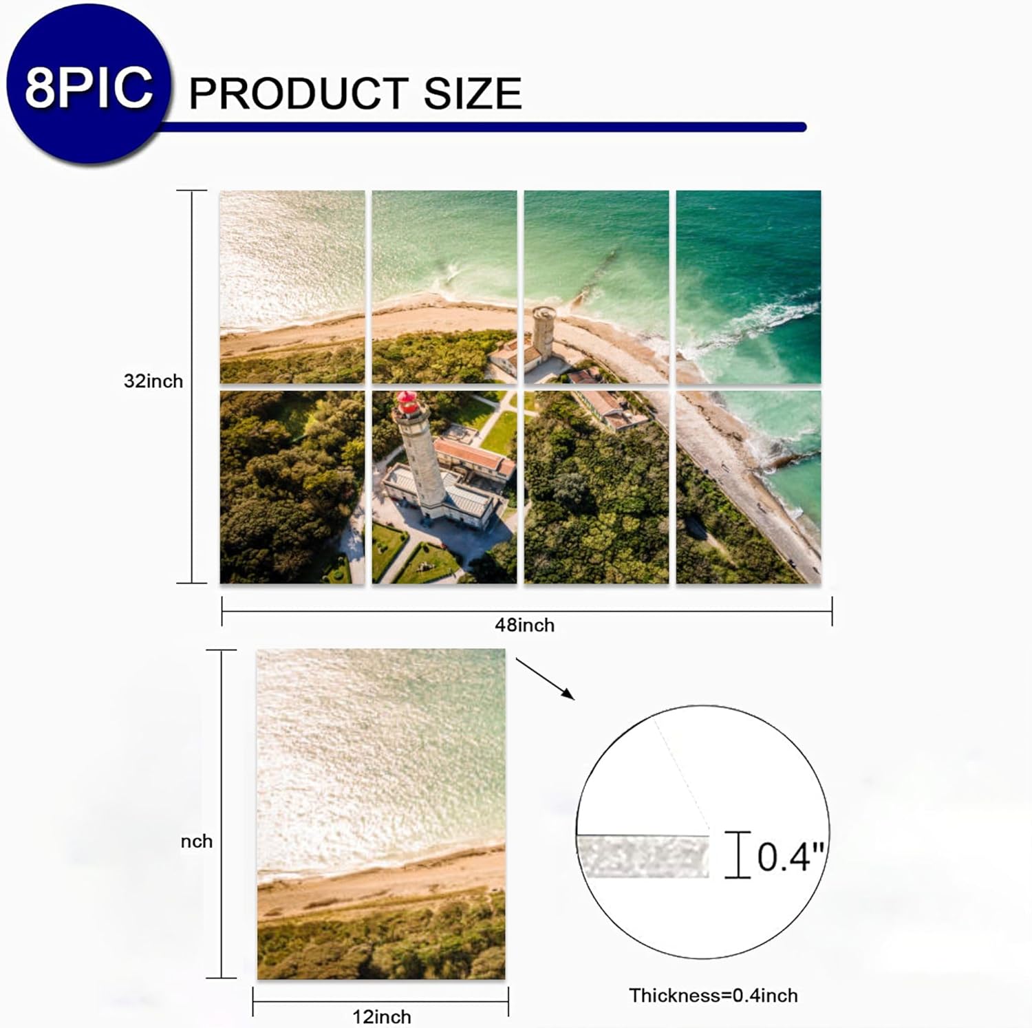 Paneles acústicos artísticos, drone shot Phare Baleines Faro ballenas al atardecer Ile de R island Panel de pared acústico insonorizado con panel