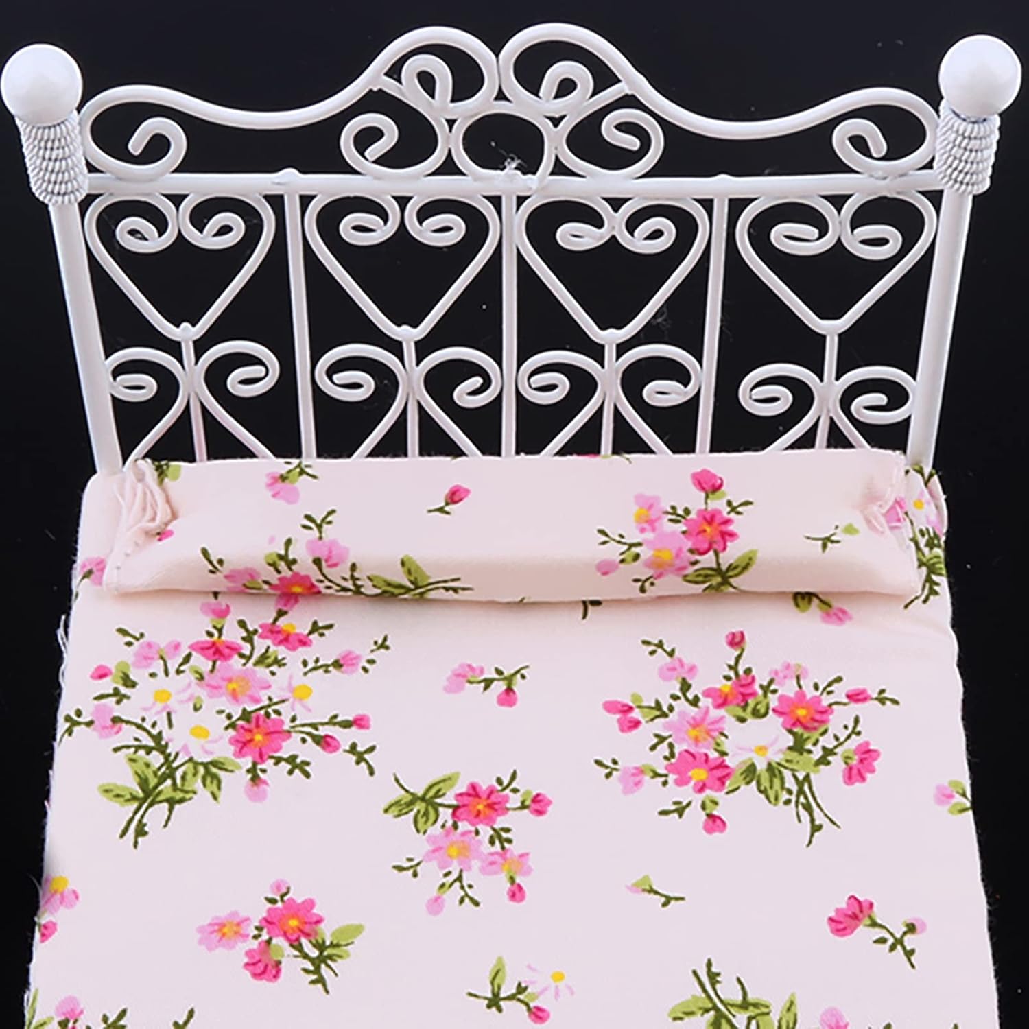 Cama de casa de muñecas de estilo europeo con colchón y almohada 1 a escala 12, casa de muñecas, muebles de casa de muñecas en miniatura, decoración
