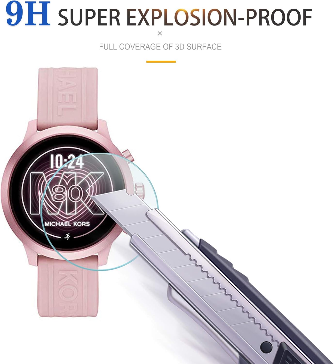 Suoman Paquete de 3 protectores de pantalla para Michael Kors Access MKGO, película protectora de pantalla de vidrio templado ultrafino de dureza