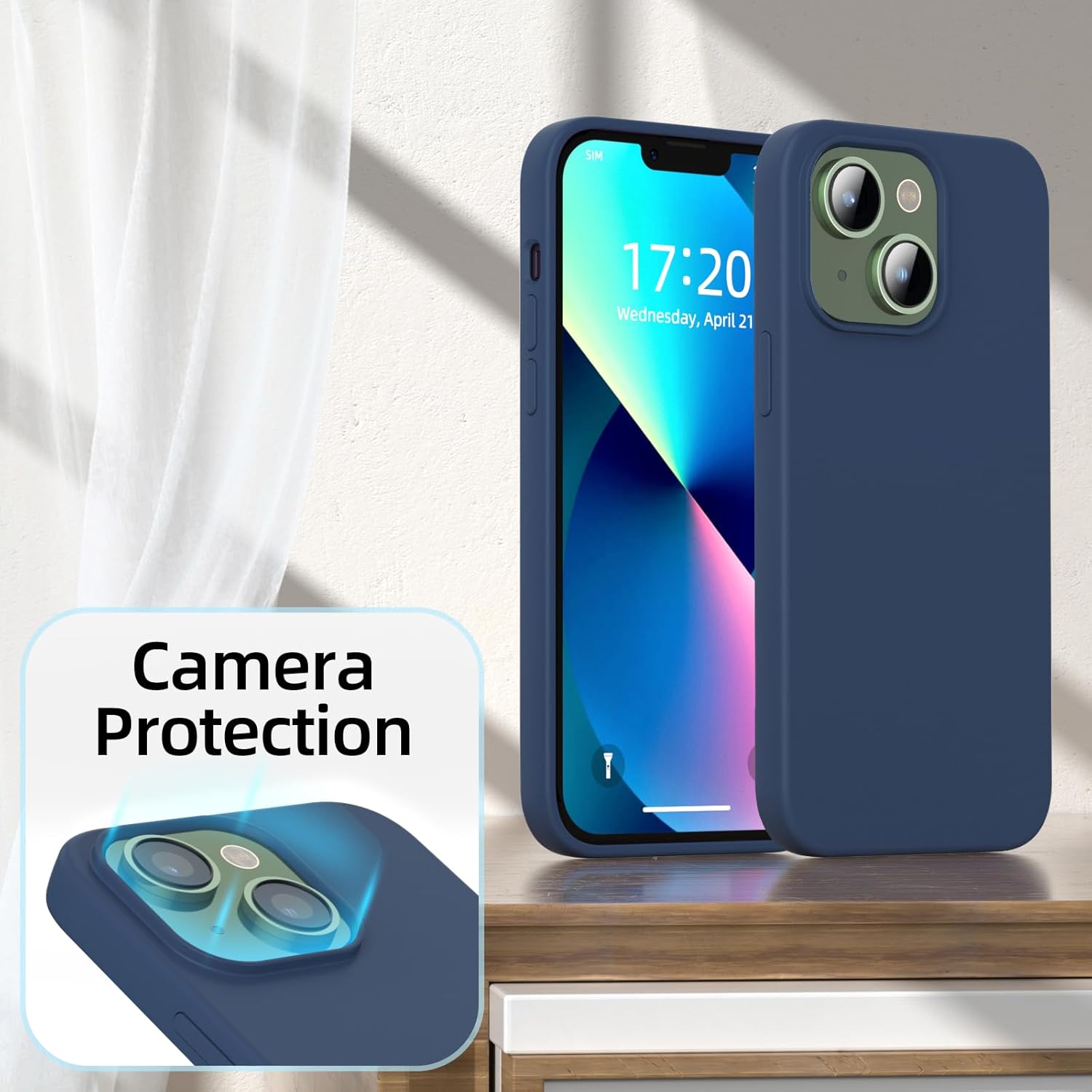 Funda para iPhone 13, funda de silicona a prueba de golpes, 2 protectores de pantalla + 1 protector de lente de cámara capa interior de microfibra