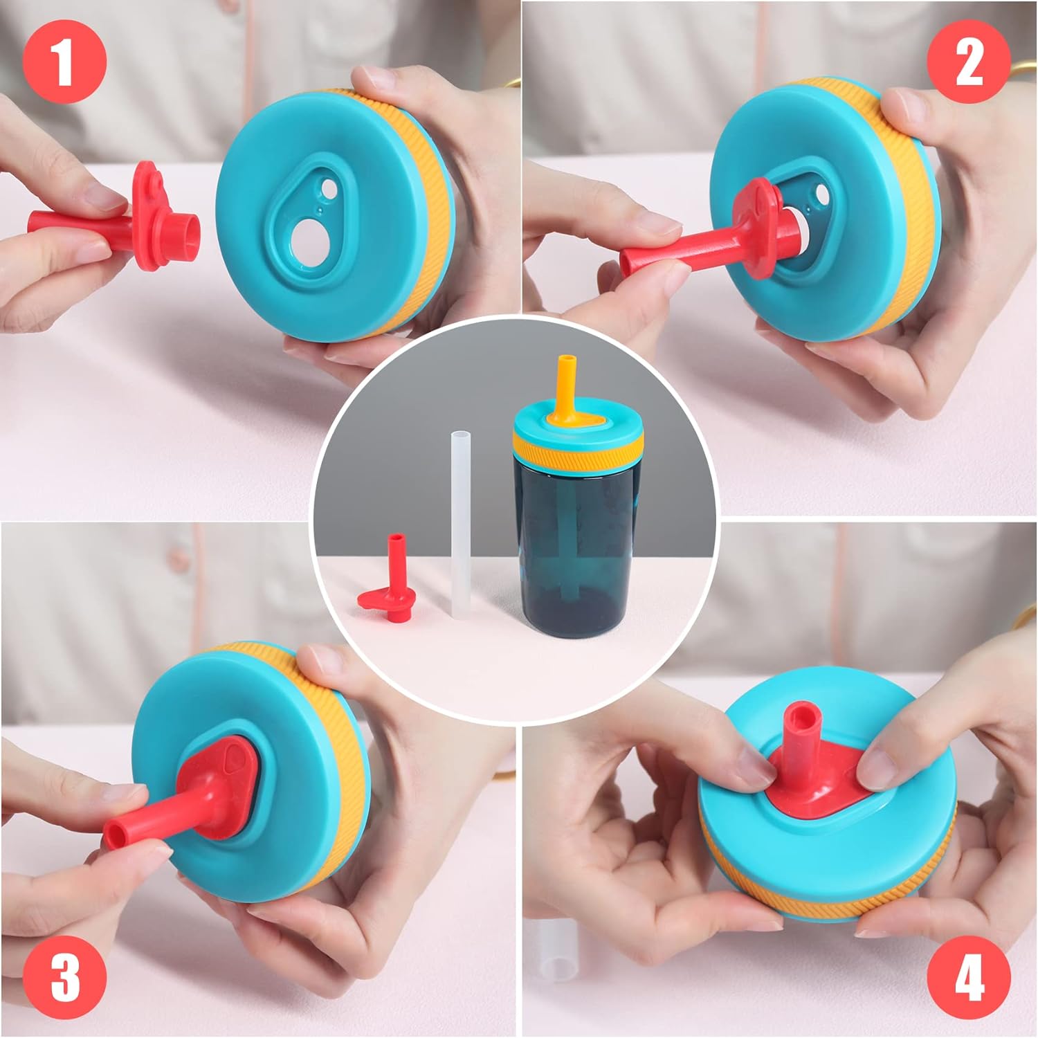 KLOWOAH Pajitas de repuesto compatibles con botella de agua Zak de 15 onzas, sin BPA y duradera, popote reutilizable con cepillo de limpieza (azul,