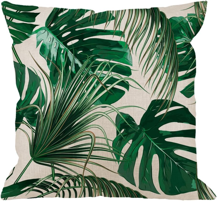 HGOD DESIGNS Funda de almohada decorativa de hoja de palmera, de lino y algodón con palmera, para exteriores, fundas cuadradas estándar para sofá,