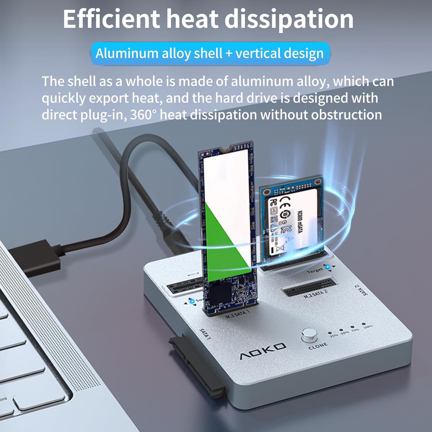 AOKO Estación de acoplamiento de disco duro SATA 3 en 1 de doble bahía para SSD y HDD SATA de 2.5 pulgadas3.5 pulgadas + SSD mSATA o SSD SATA M.2