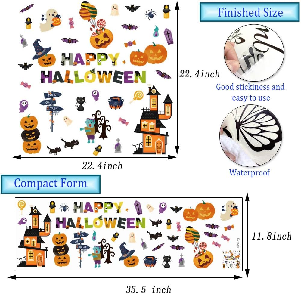 Calcomanías de Halloween para ventana, lindas calcomanías de Halloween para ventana, faroles de truco o trato, decoraciones de calabazas para niños,