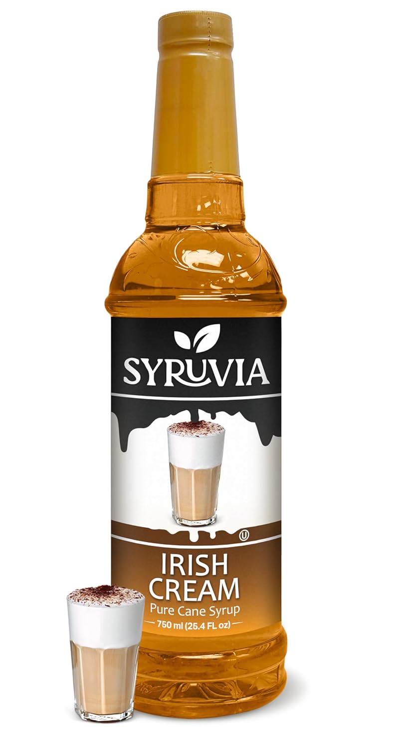 Syruvia Jarabe de crema irlandesa para café, sabor cremoso de jarabe de café, 25.4 onzas líquidas, kosher, sin gluten, ideal para café con infusión