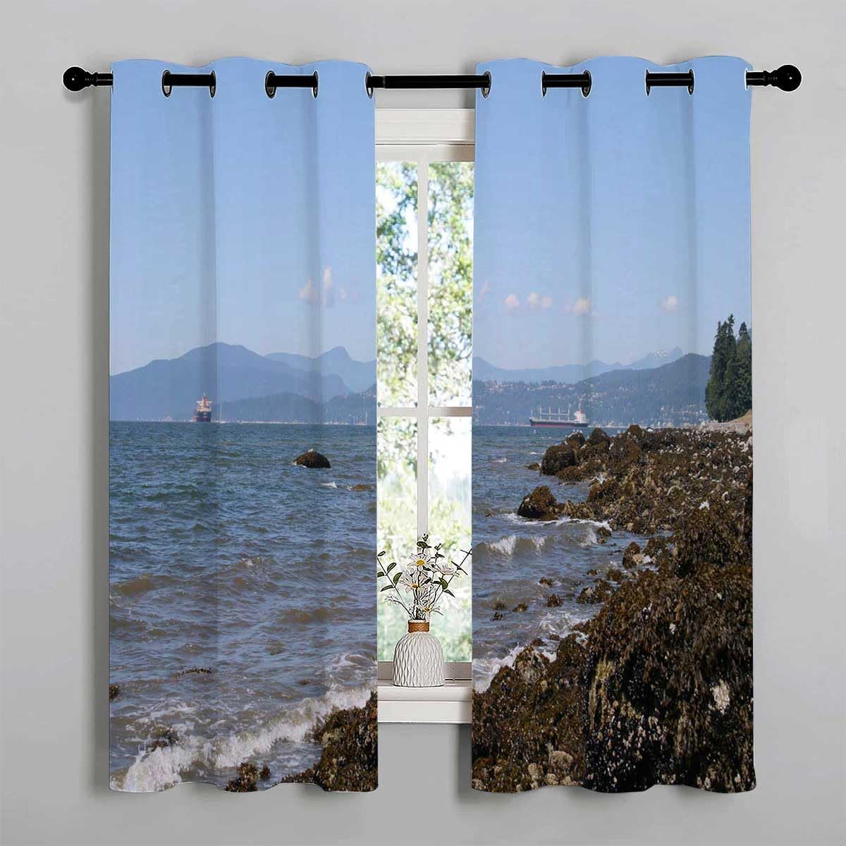YANFENQI Cortinas Blackout para Habitacion Sea and Sky Beach Scenery Thermal Insulated Door Curtain Cortinas para Separar Cuartos 55Inch Width by