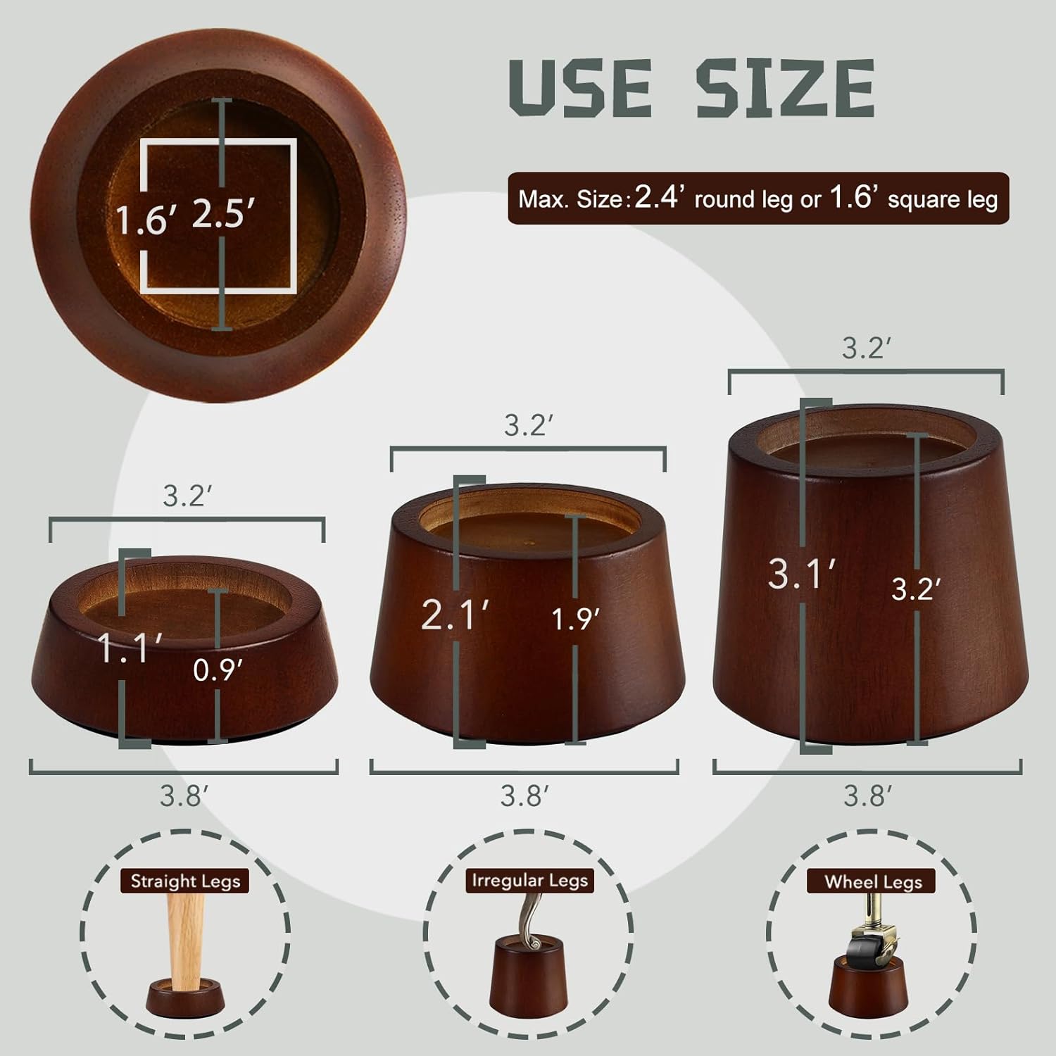 Elevadores de cama para muebles, circulares de madera de 2 pulgadas, extensores de altura para muebles, elevadores de altura para sofá, escritorio,