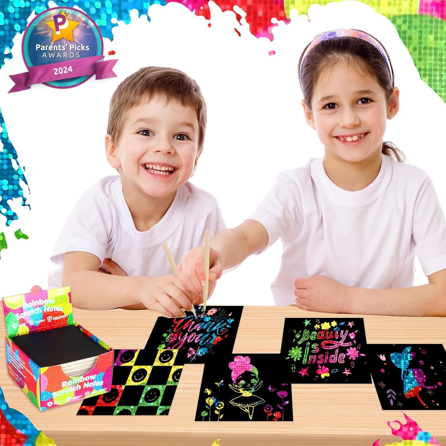 Mini notas de arte para rascar 160 tarjetas de papel holográfico para rascar arco iris, suministros de bricolaje, regalo de fiesta, regalo para